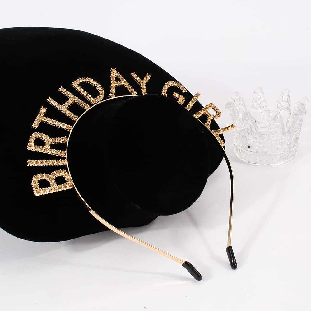 Happy Birthday Princess Crown Rhinestone Headband Tiara for Women & Girls - Gold Yellow Birthday Party Accessory | Perfect for Birthday Celebrations, Bridal Showers & Special Occasions