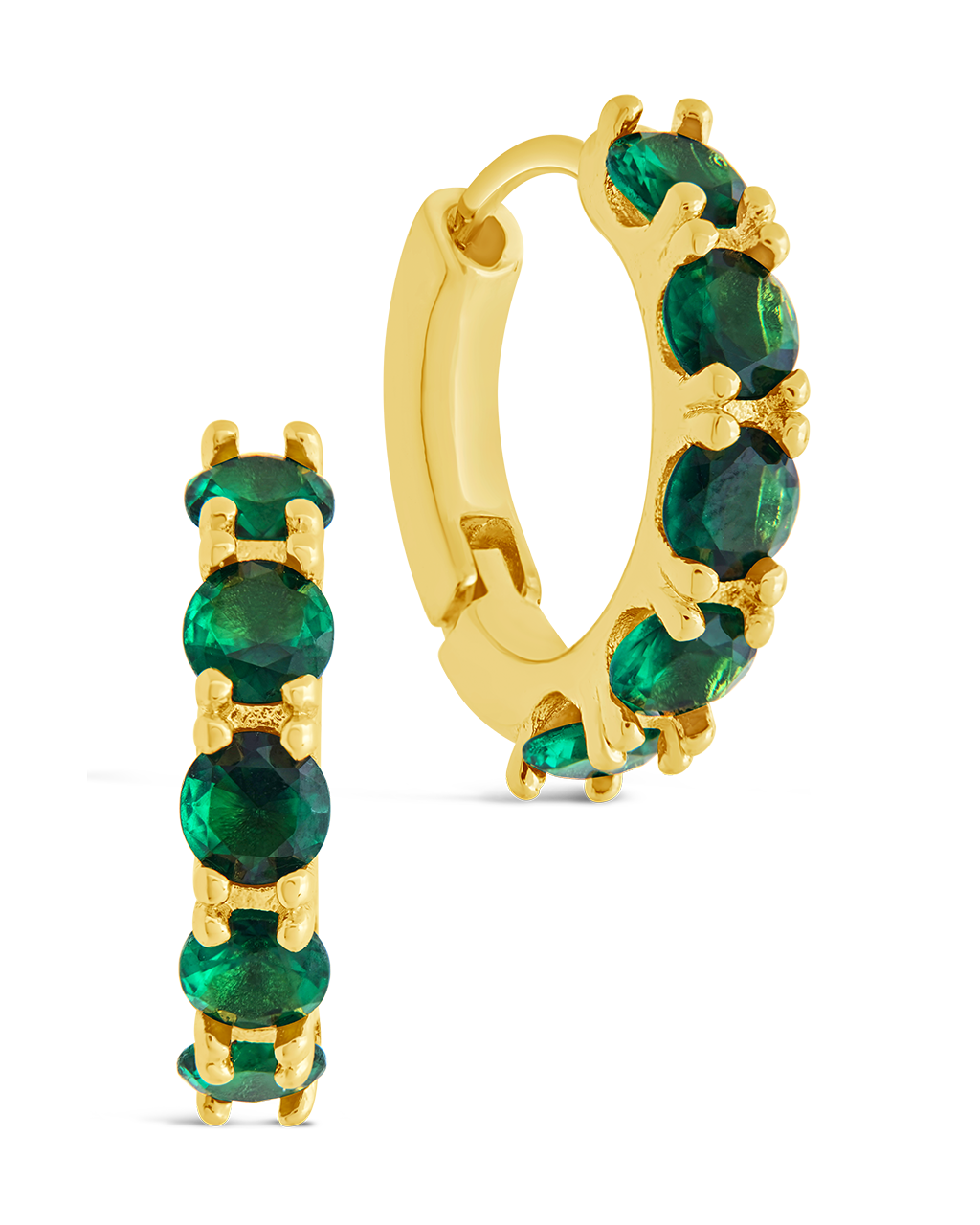 Olivia Emerald CZ Micro Hoop Earrings - 14K Gold Plated Cubic Zirconia Small Hoop Earrings for Women, Perfect for Everyday Wear, Parties & Gifts