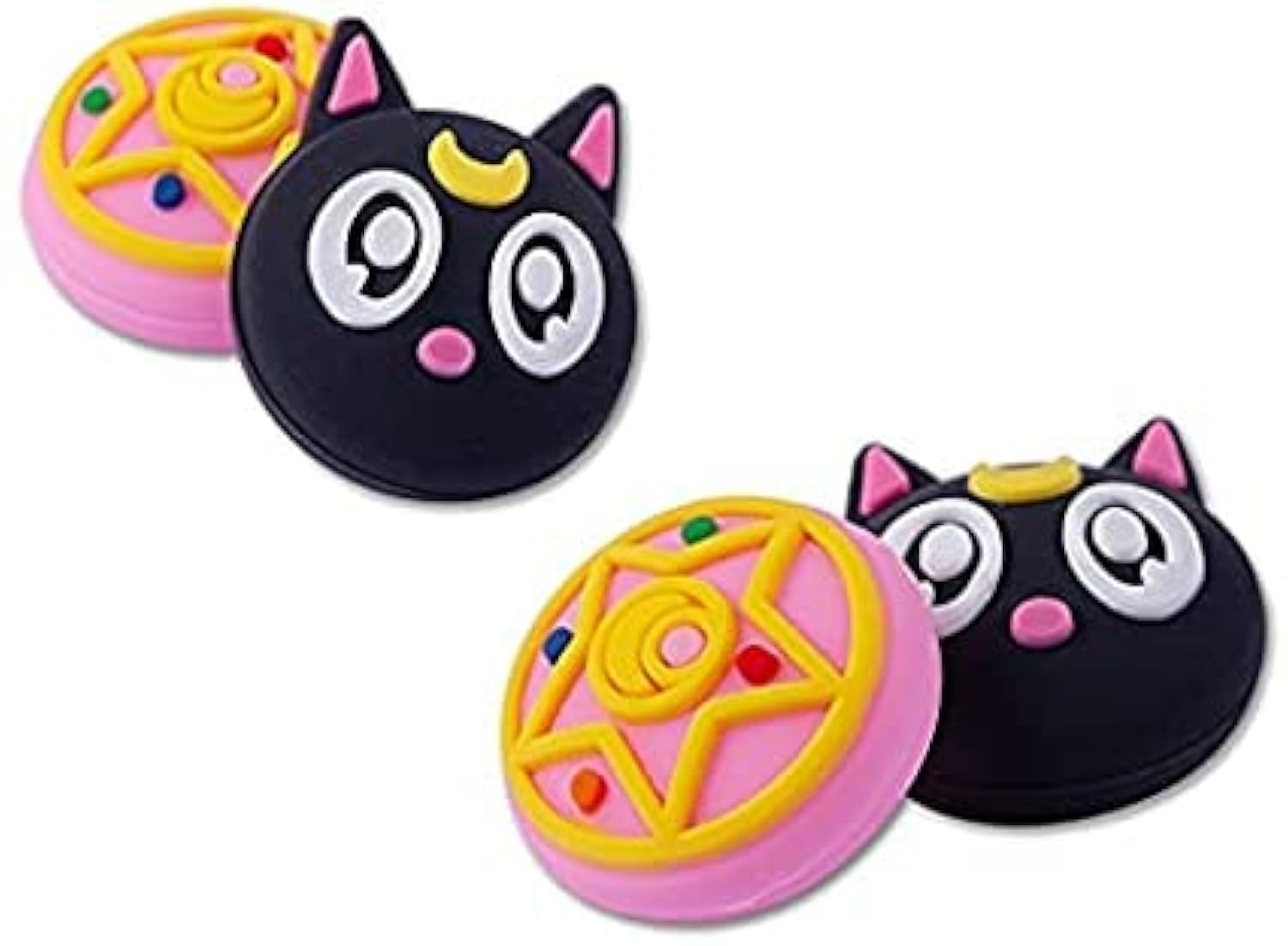 PERFECTSIGHT 4-Pack Cute Anime Magic Moon Thumb Grip Caps for PS5, PS4, Xbox One Series X/S, Nintendo Switch Pro Controller - 3D Kawaii Silicone Joystick Covers (Luna) - Improve Gaming Comfort & Prevent Slipping for Long Play Sessions