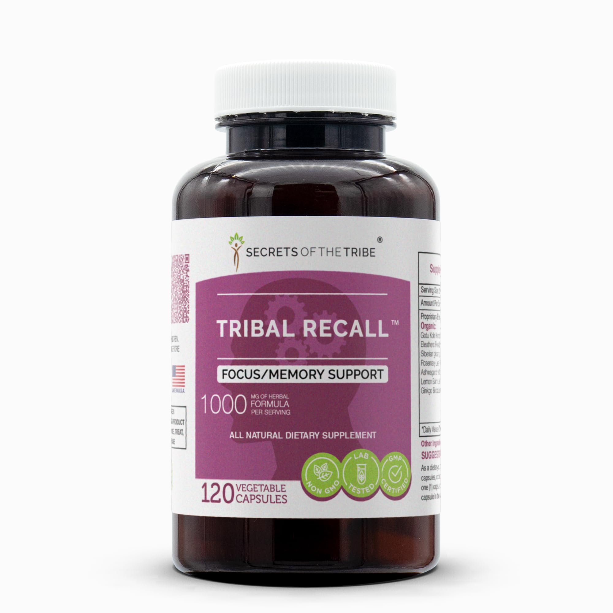 Secrets of the Tribe - Tribal Recall Memory Support Supplement | Herbal Brain Booster with Bacopa & Ginkgo | 120 Vegan Capsules | Enhance Focus & Cognitive Function for Students & Professionals