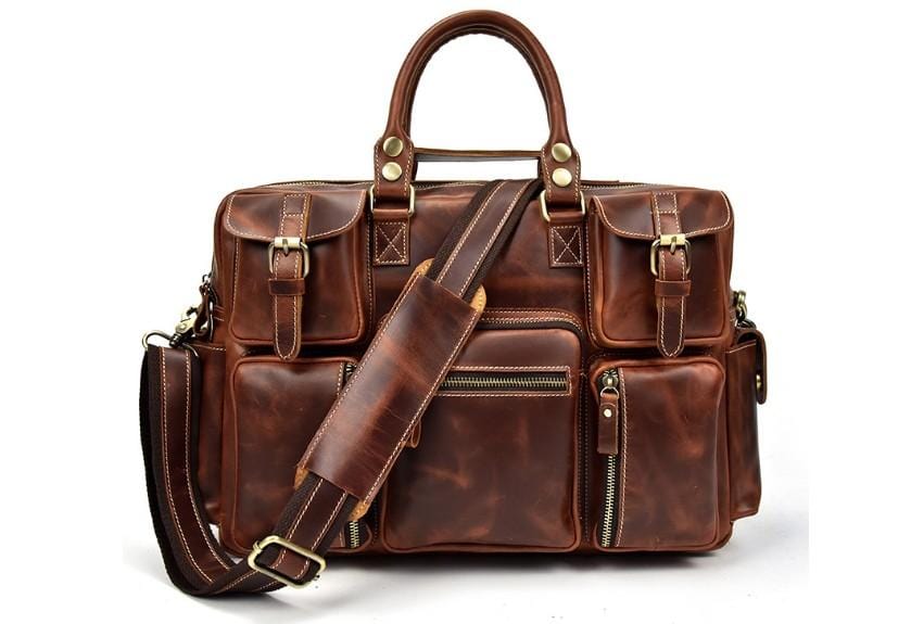 Stylish Brown Leather Weekender Bag for Men & Women - Perfect for Travel, Gym, and Weekend Getaways
