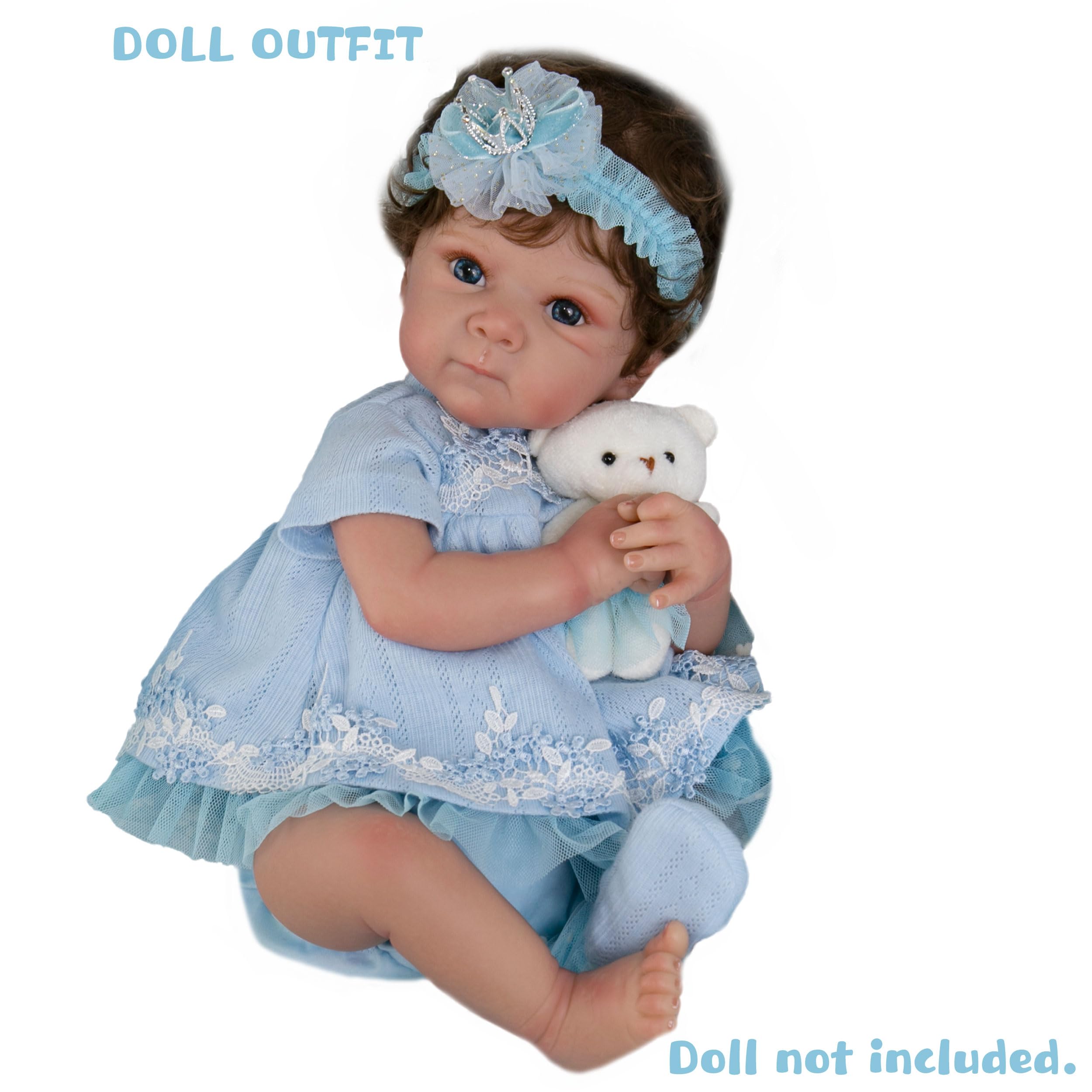 Realistic Reborn Baby Doll Clothes Set - Blue Girl Outfit & Accessories for 17-22 Inch Dolls | Perfect for Collectors, Photography & Role Play
