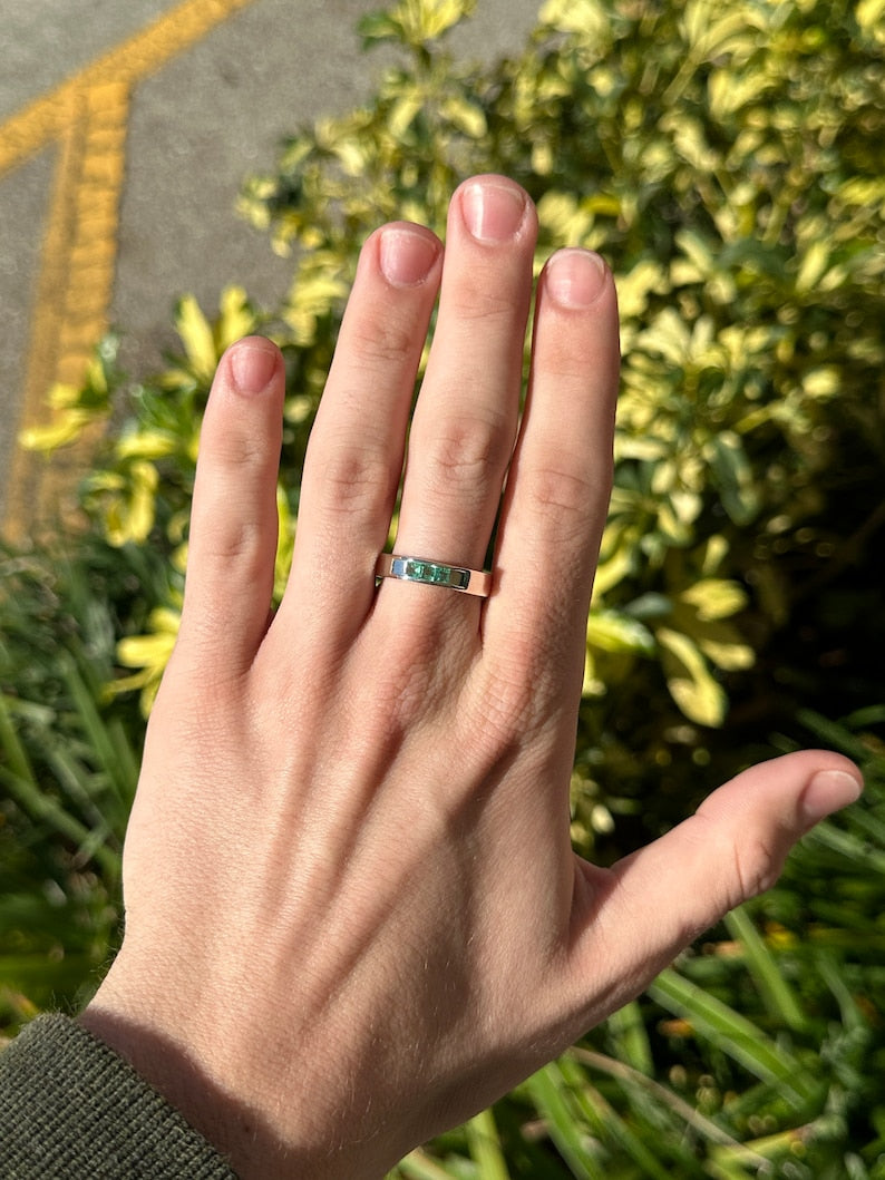 0.50tcw 3 Stone Natural Medium Dark Green Emerald Sterling Silver Ring for Men & Women | .925 Silver Unisex Middle Finger Ring | Perfect for Gifts, Weddings & Everyday Wear