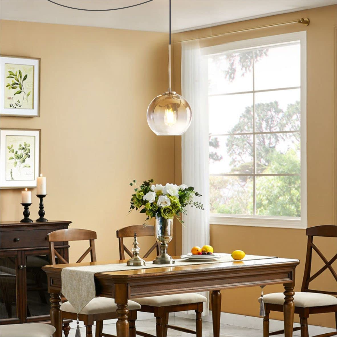 Modern Mid-Century Gold Glass Pendant Light - Plug-in Hanging Lamp for Kitchen Island, Dining Room & Living Room Lighting | KCO Lighting