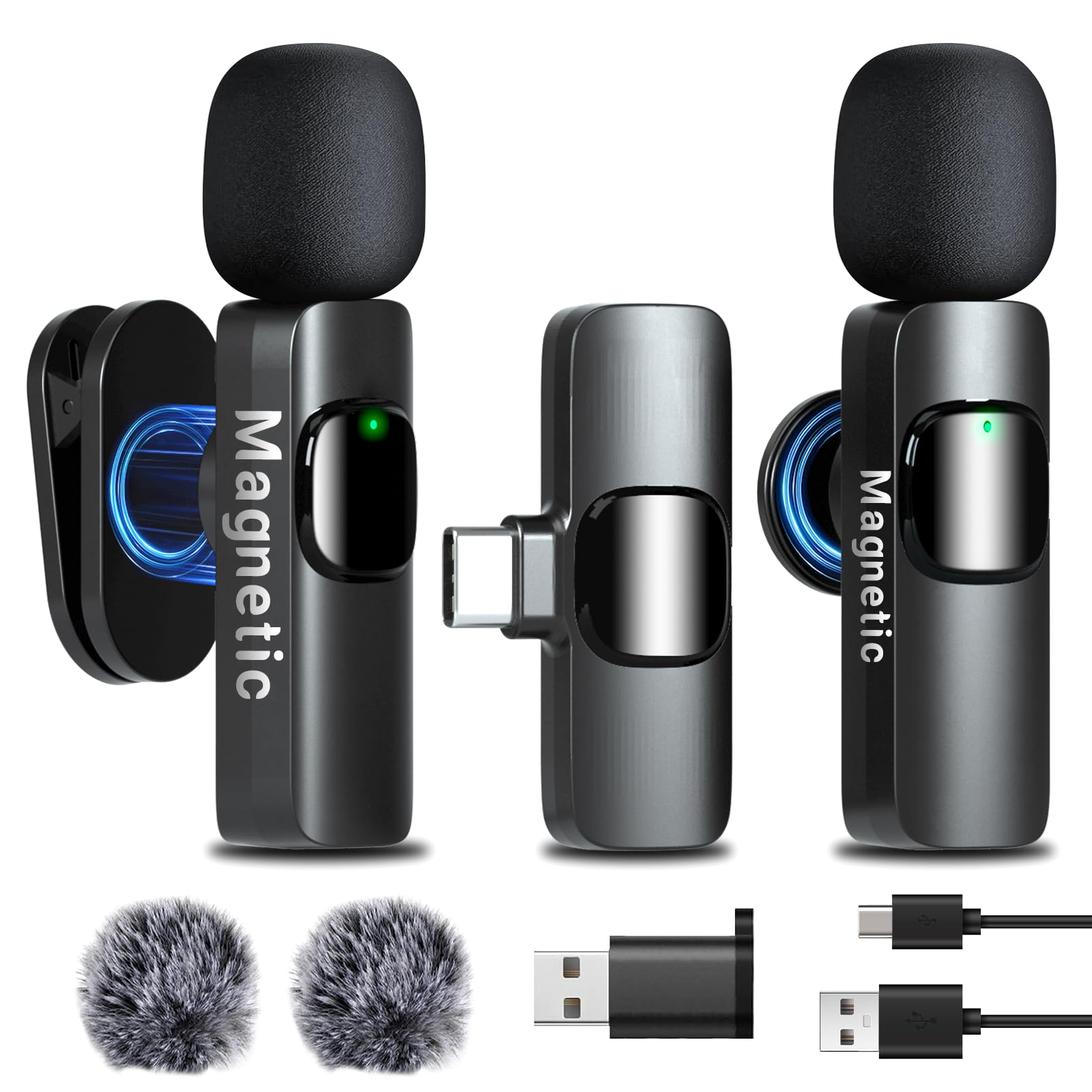 KAISAIER Wireless Lavalier Microphone for iPhone - 3-in-1 Mini Clip On Mic with Magnetic 360° Adjustable Noise Canceling for Video Recording, YouTube, TikTok & Live Streaming