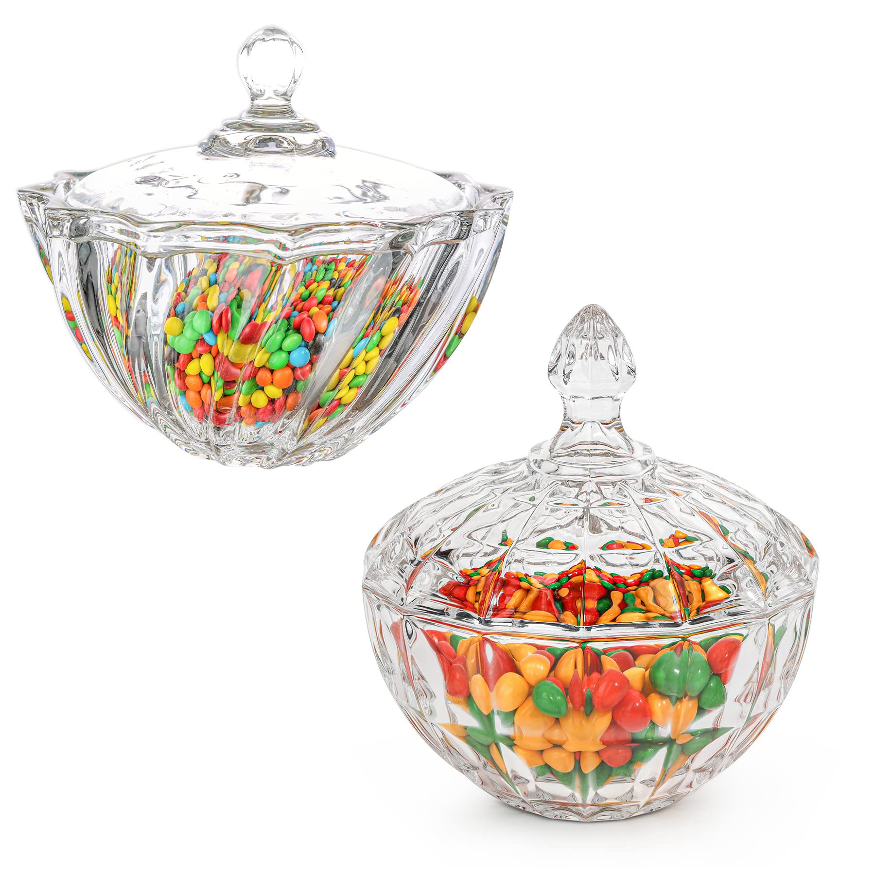 ComSaf Large Glass Candy Dish with Lid - Clear Covered Candy Bowl & Crystal Candy Jar for Home, Kitchen, Office - Decorative Candy Server for Parties, Weddings & Holidays (Set of 1)