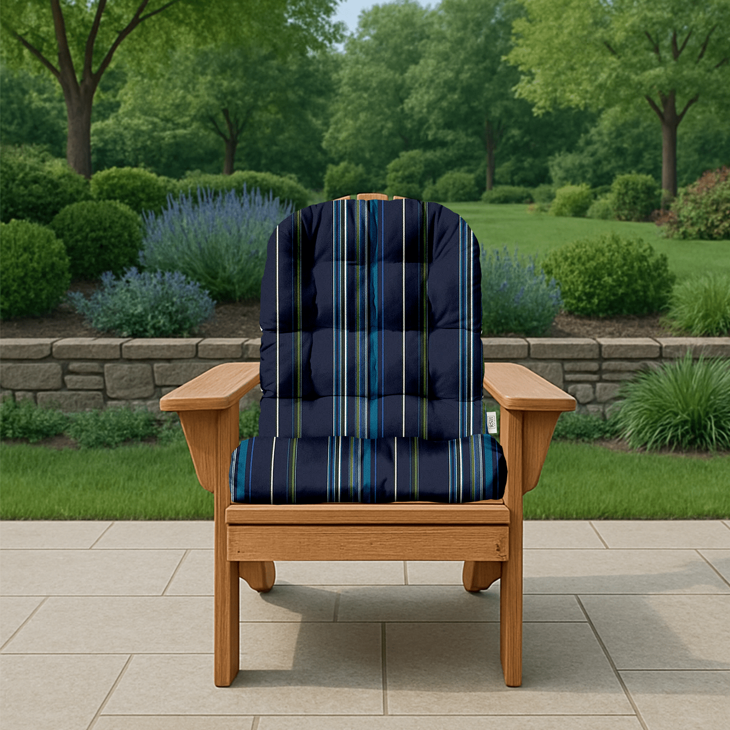 Sunbrella Stripes Tufted Adirondack Chair Cushion - Water-Resistant Outdoor Patio Furniture Cushion for Deck, Poolside & Garden Relaxation