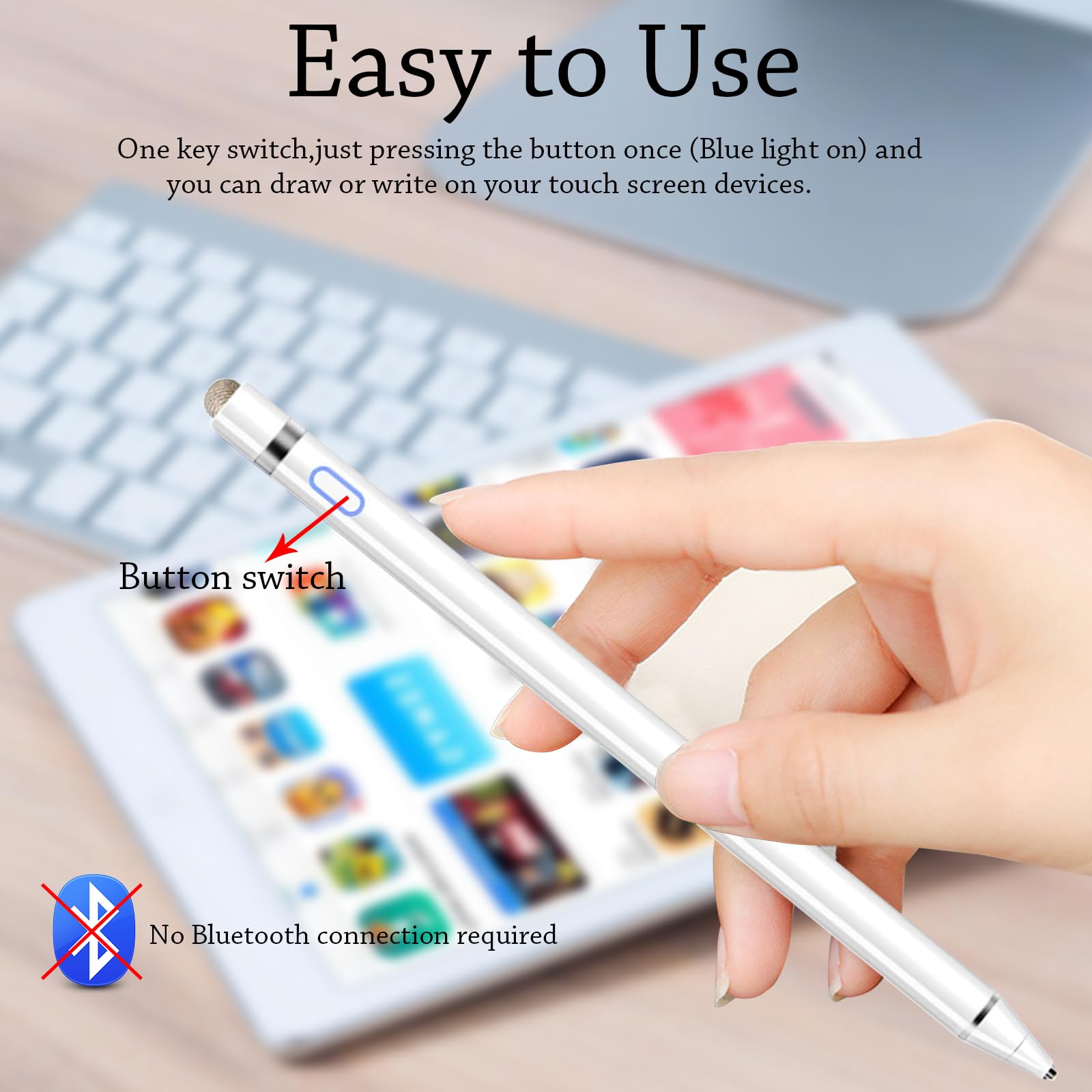 Rechargeable Active Stylus Pen for iPad, iPhone, Samsung & Android Tablets - Universal Touch Screen Digital Pencil for Drawing, Note-Taking & Professional Work (iPad Air/Pro/Mini, Lenovo Compatible) - Perfect for Artists, Students & Office Use