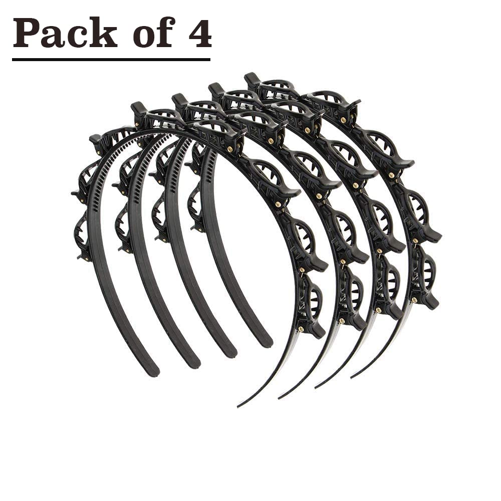 Flysales 4-Pack Twist Hairband - Alligator Hair Clips for Thin or Thick Hair, Korean Style Barrettes with Teeth Comb for Women & Girls (Black) | Perfect for Braiding, Updos, Ponytails & Everyday Hairstyles