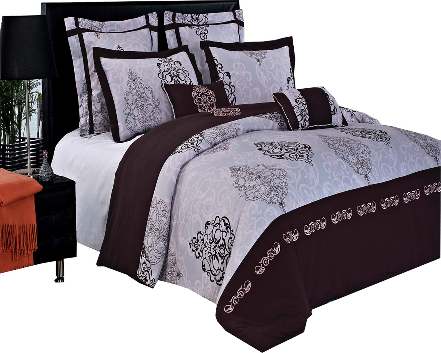 12-Piece Queen Size Duvet Bed in a Bag Set - Medium Weight Down Alternative Comforter with Cotton Gizelle Duvet Cover & Sheet Set | All-Season Luxury Bedding for Master Bedroom, Guest Room & Dorm