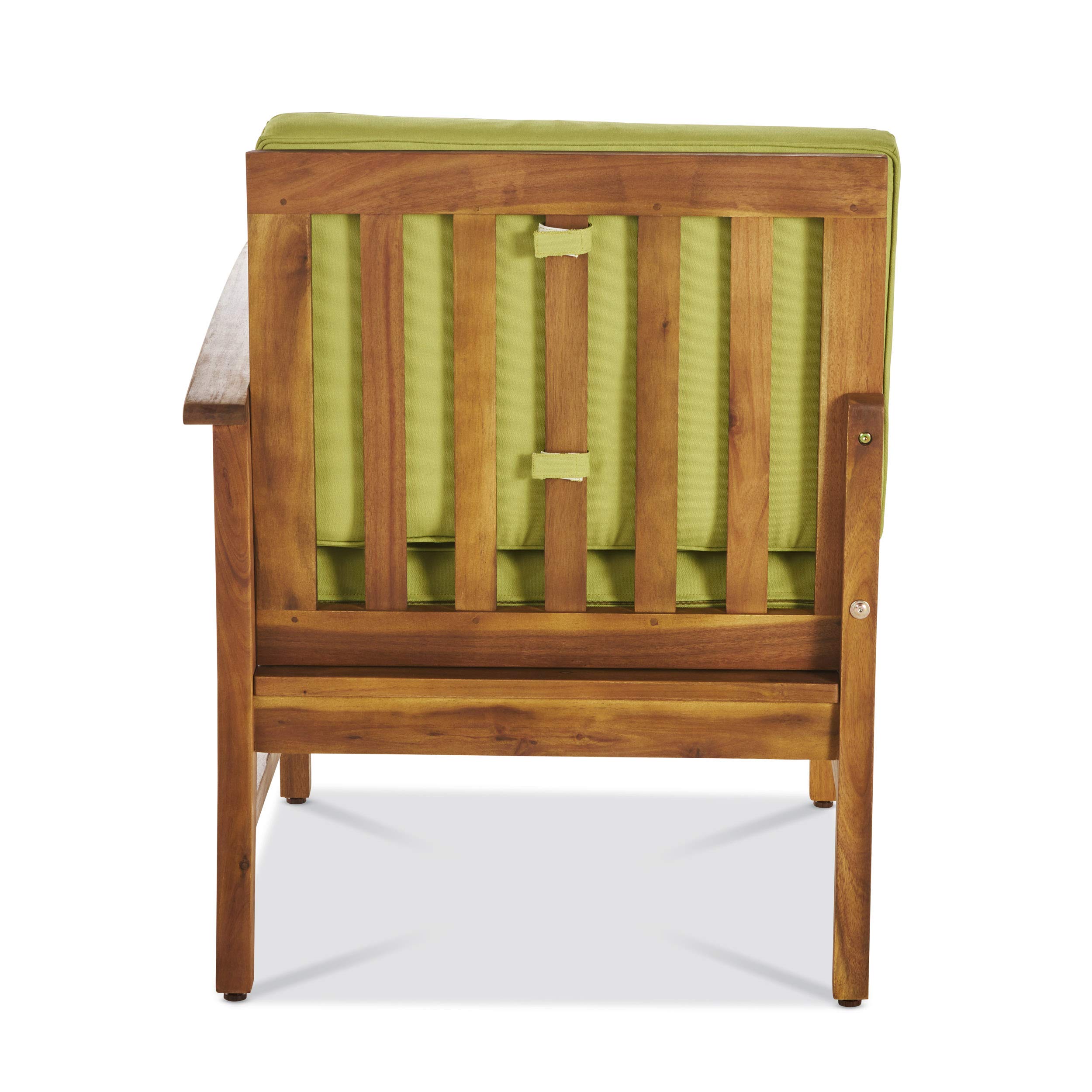 Premium 6-Piece Outdoor Acacia Wood Sofa Set with Square Fire Pit Table & Tank - Teak, Green & Light Gray - Perfect for Patio, Garden, Backyard & Poolside Relaxation