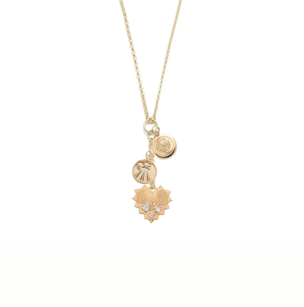 Heart Love Token Small Mixed Belcher Extension Story Necklace - 14K Yellow Gold with Diamond Accents - Perfect for Anniversaries, Valentine's Day & Romantic Gifts