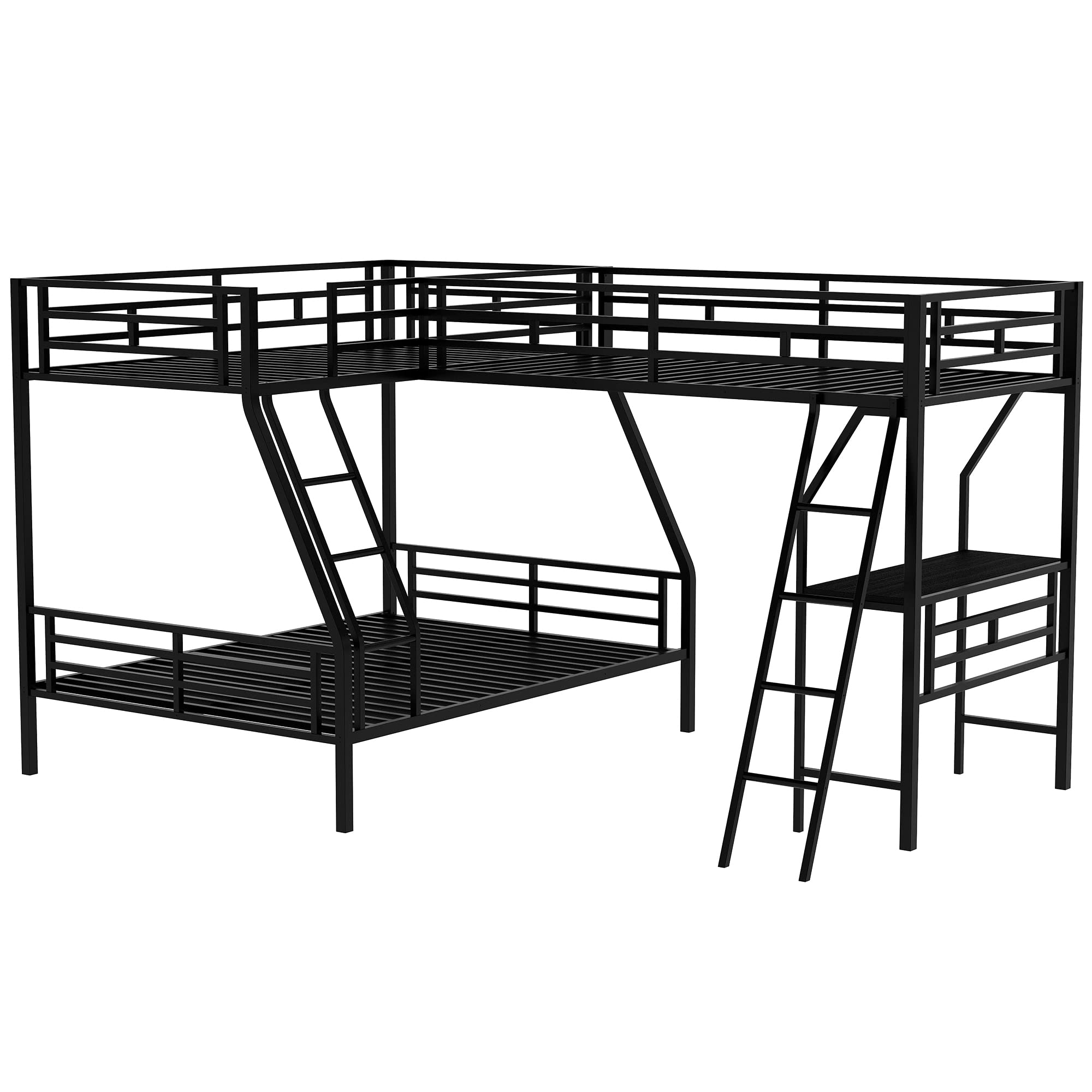 Metal Bunk Bed Frame with Loft & Desk - Twin Over Full for Kids' Bedroom