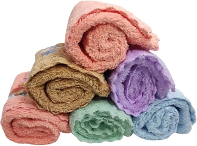SUPER GELINGEN Soft Reusable Cotton Hand Towels - 6 Pack Multicolor Washable Cloth Napkins for Kids, Toddlers & Adults | Perfect for Kitchen, Bathroom, Picnics & Travel