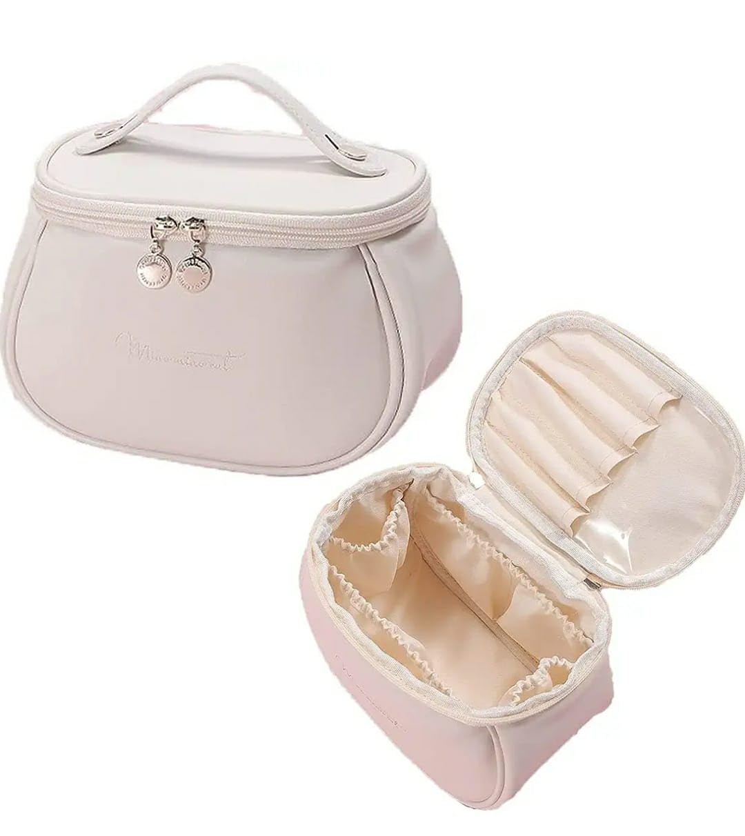 SPARK CART Large Makeup Bag for Women - Waterproof Travel Cosmetic Organizer with Multiple Pockets, Portable Toiletry Bag for Makeup Brushes & Beauty Essentials (White) - Perfect for Travel, Gym, and Daily Use