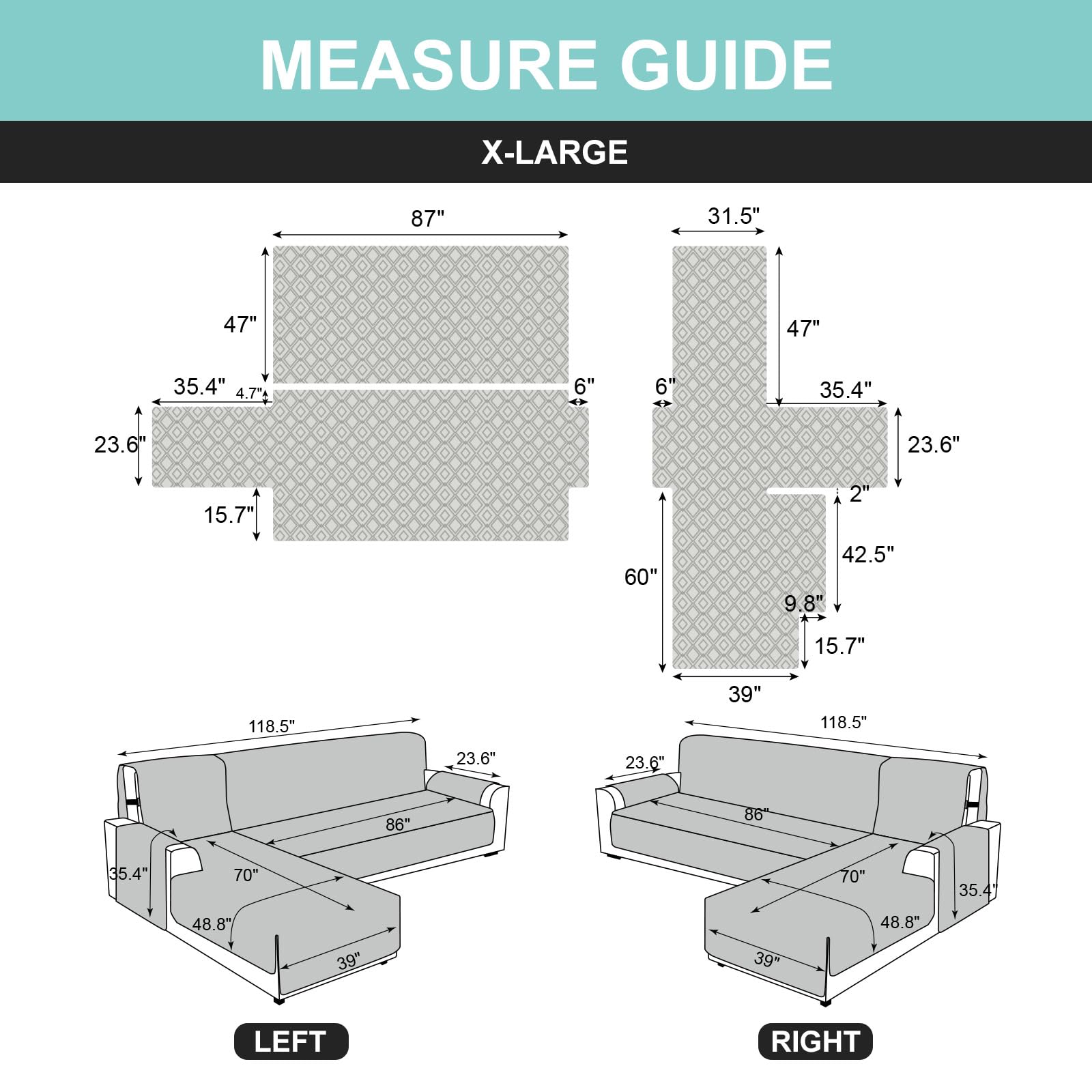 **Reversible L-Shaped Sectional Sofa Cover for Pets & Kids - Gray X-Large | Durable Dog-Proof Couch Protector for Chaise Lounge & L-Shaped Furniture | Perfect for Living Room, Family Room & Pet-Friendly Homes**