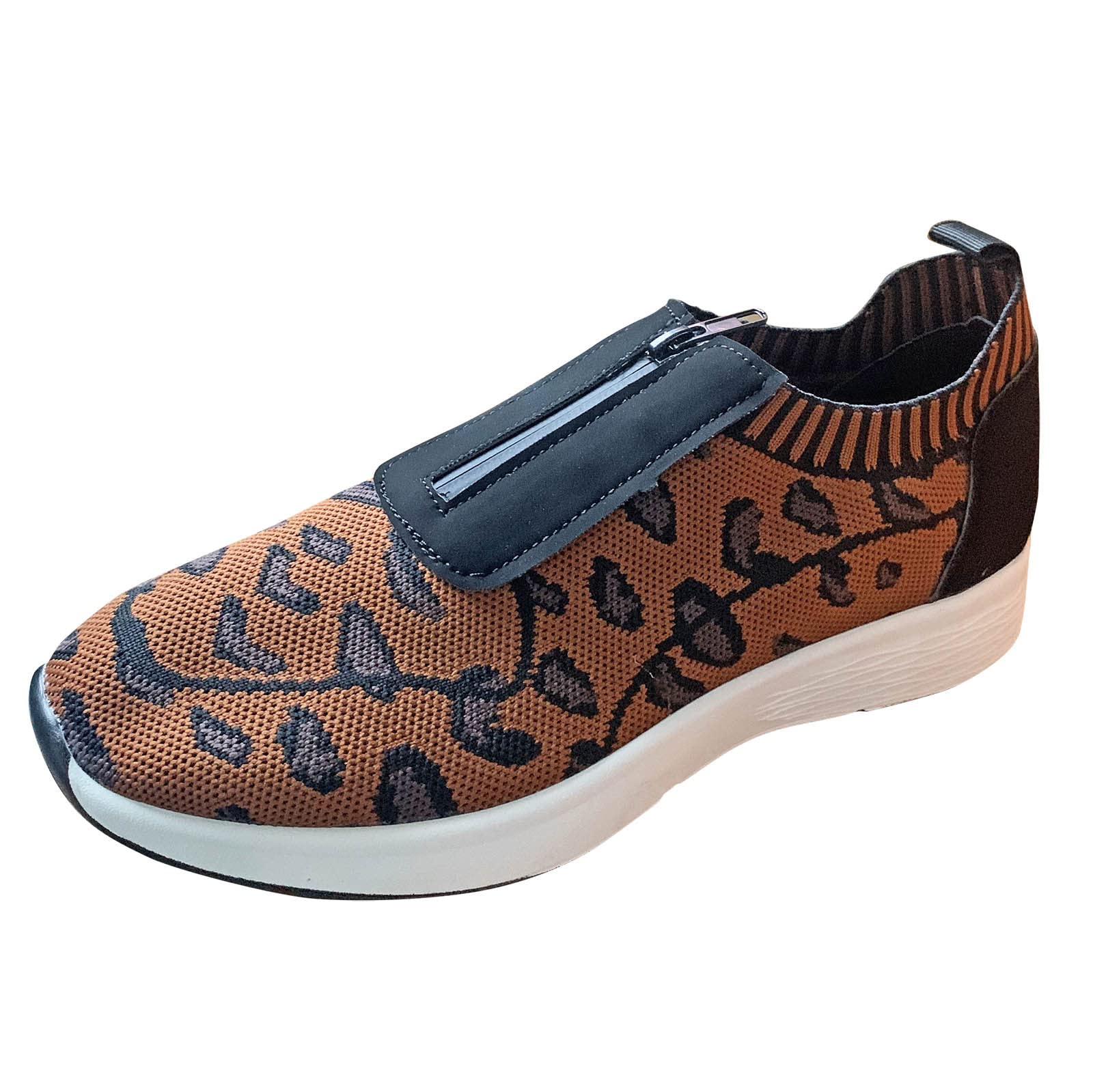 Women's Thick Tennis Shoes - Casual Fashion Sneakers with Front Leopard Print, Breathable Mesh & Zipper Design - Perfect for Running, Walking & Gym Workouts