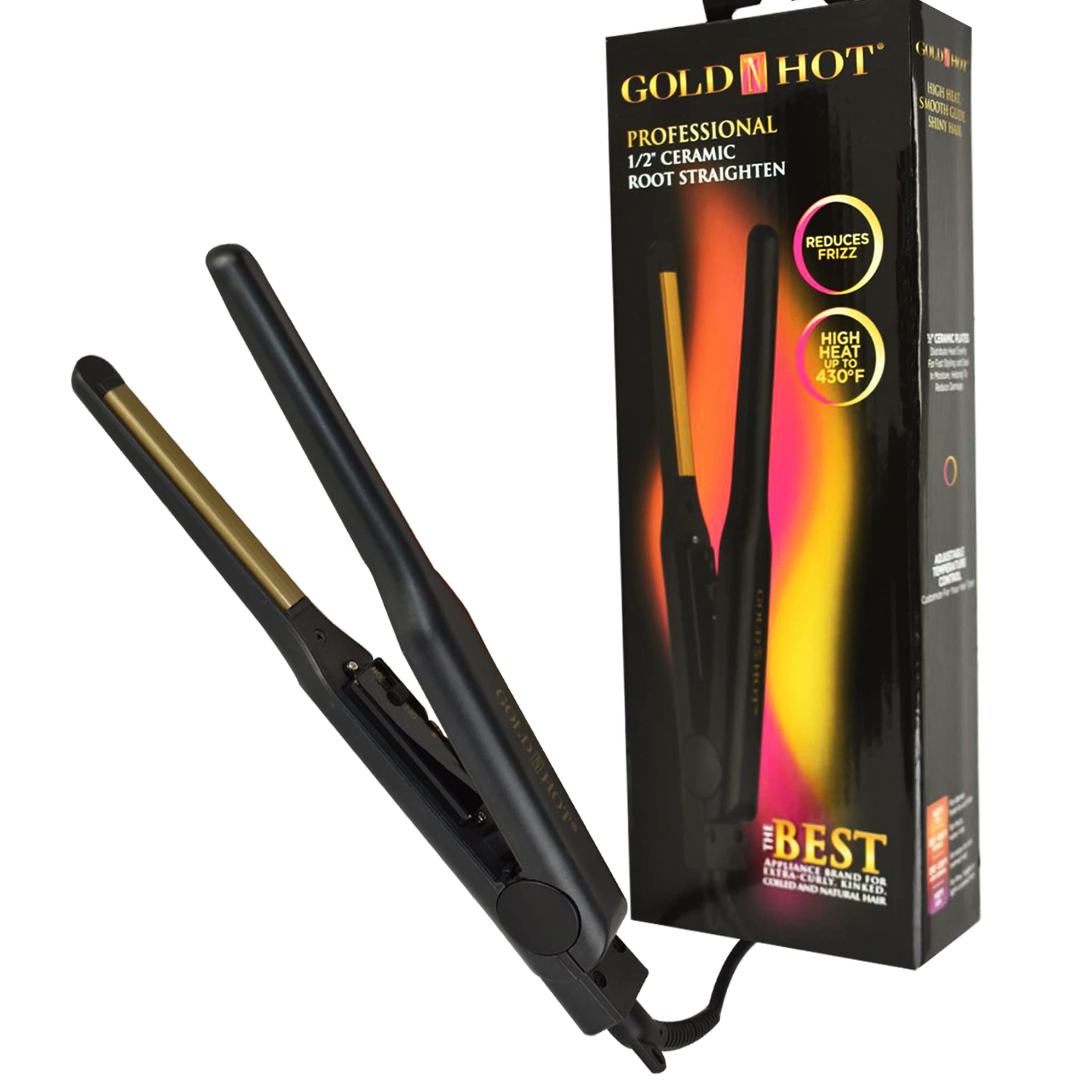 Gold N Hot 1/2 Inch Ceramic Flat Iron for Hair Straightening - Professional Styling Tool for Smooth, Shiny Hair at Home or Salon
