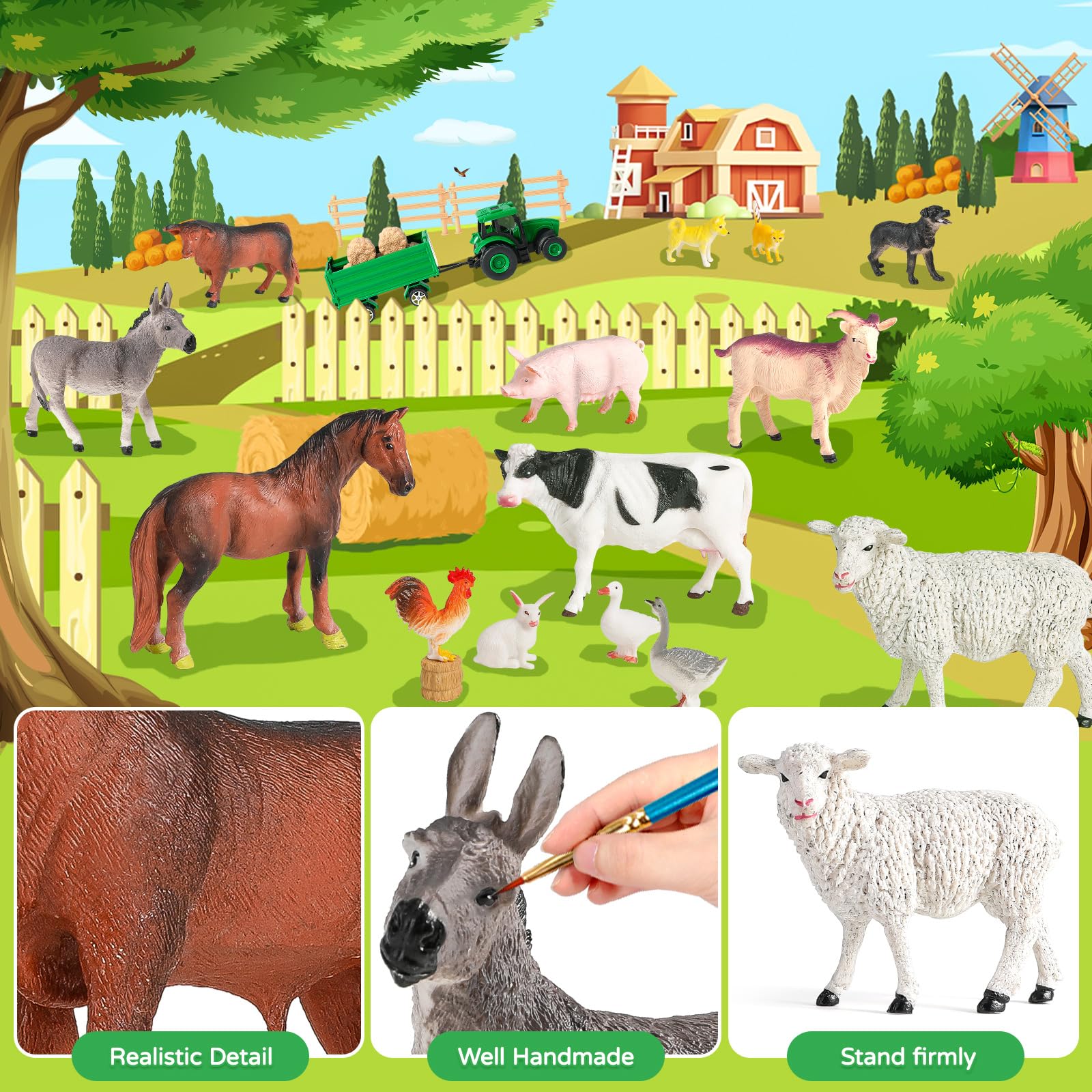 23 PCS Realistic Farm Animal Toys Set with Tractor & Fence - Educational Learning Playset for Toddlers Kids Ages 3-5 | Perfect for Preschool Playtime, Farm-Themed Parties & Early Childhood Development