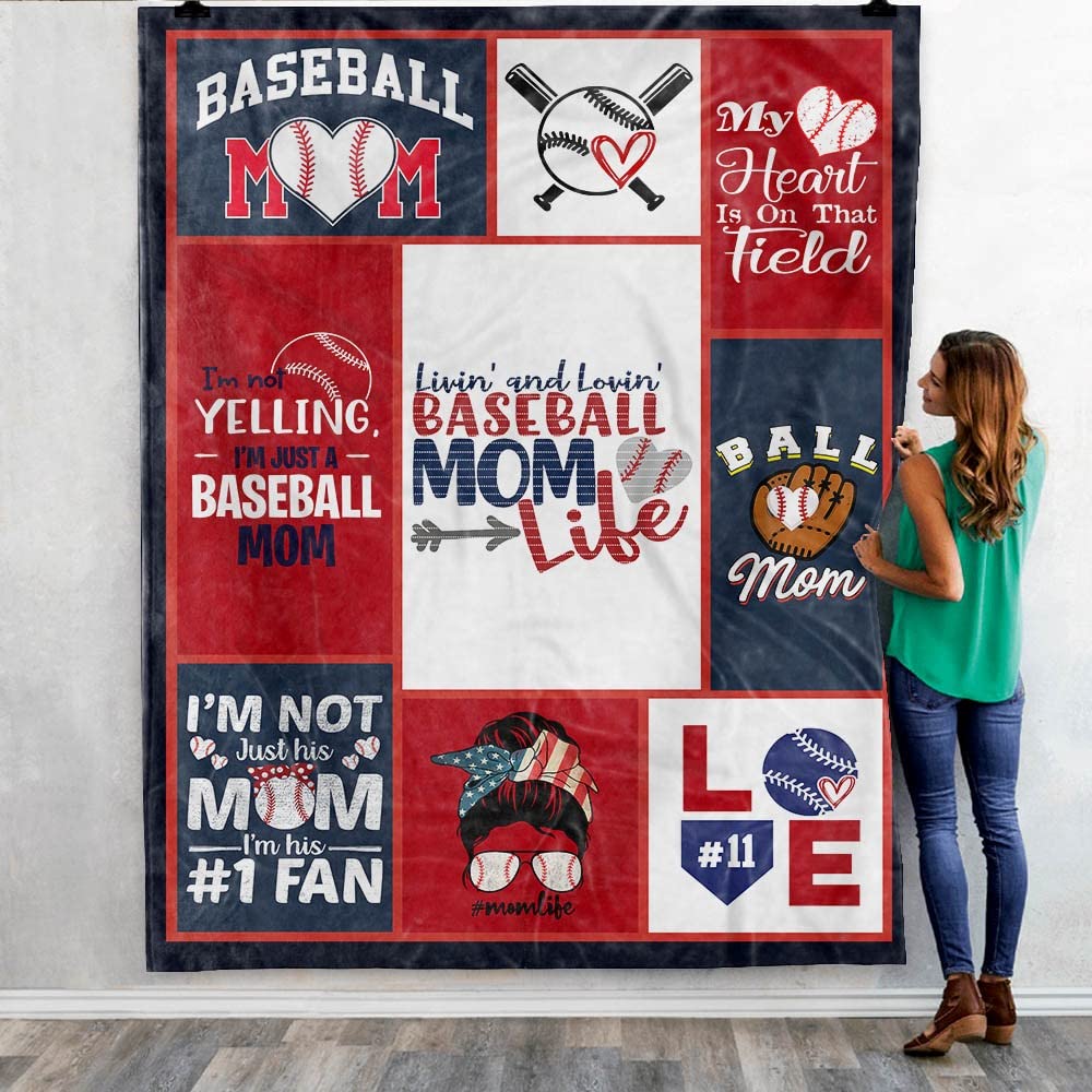 Custom Baseball Mom Life Messy Bun Throw Blanket - Personalized Number Soft Fleece Blanket for Women | Perfect Gift for Baseball Loving Moms on Mother's Day, Birthday & Christmas | Cozy Home Decor for Game Nights & Lounging