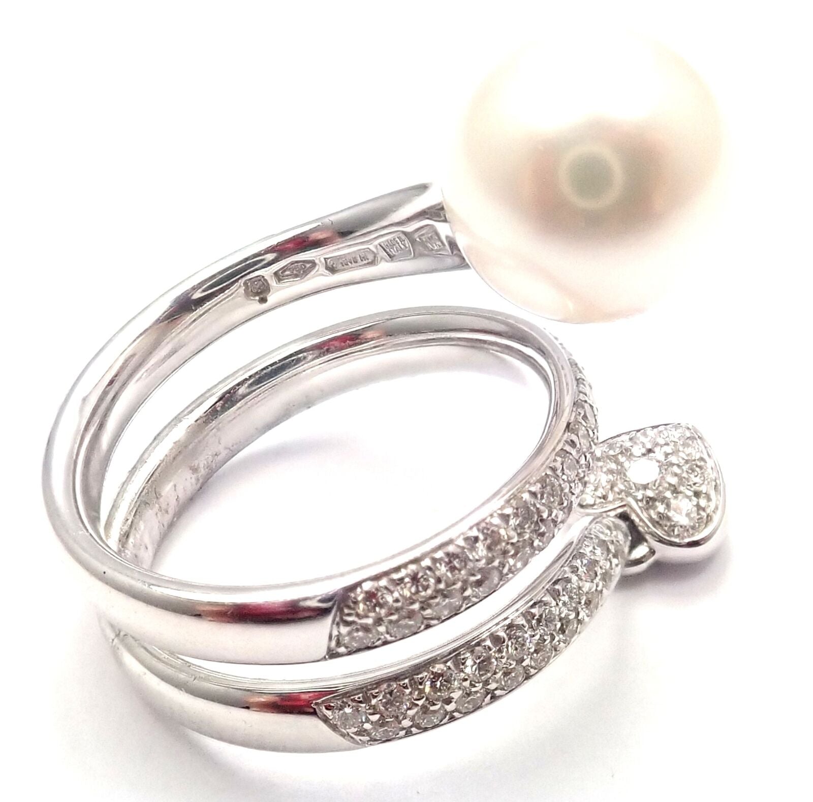 Authentic Mikimoto 18K White Gold Diamond South Sea Pearl Heart Ring with Certificate - Luxury Pearl Jewelry for Women, Perfect for Anniversaries, Weddings & Special Occasions