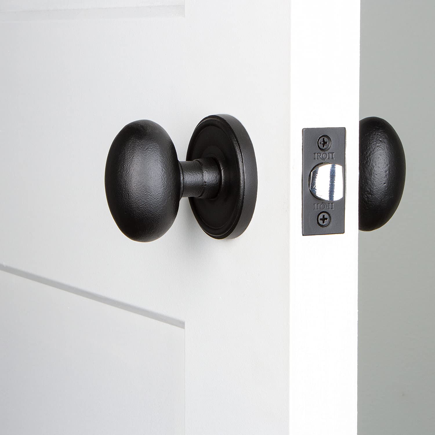 Ageless Iron Loch Rosette Privacy with Aeg Knob in Black Iron - Universal Handing - Perfect for Bedroom, Bathroom & Closet Door Privacy Locks