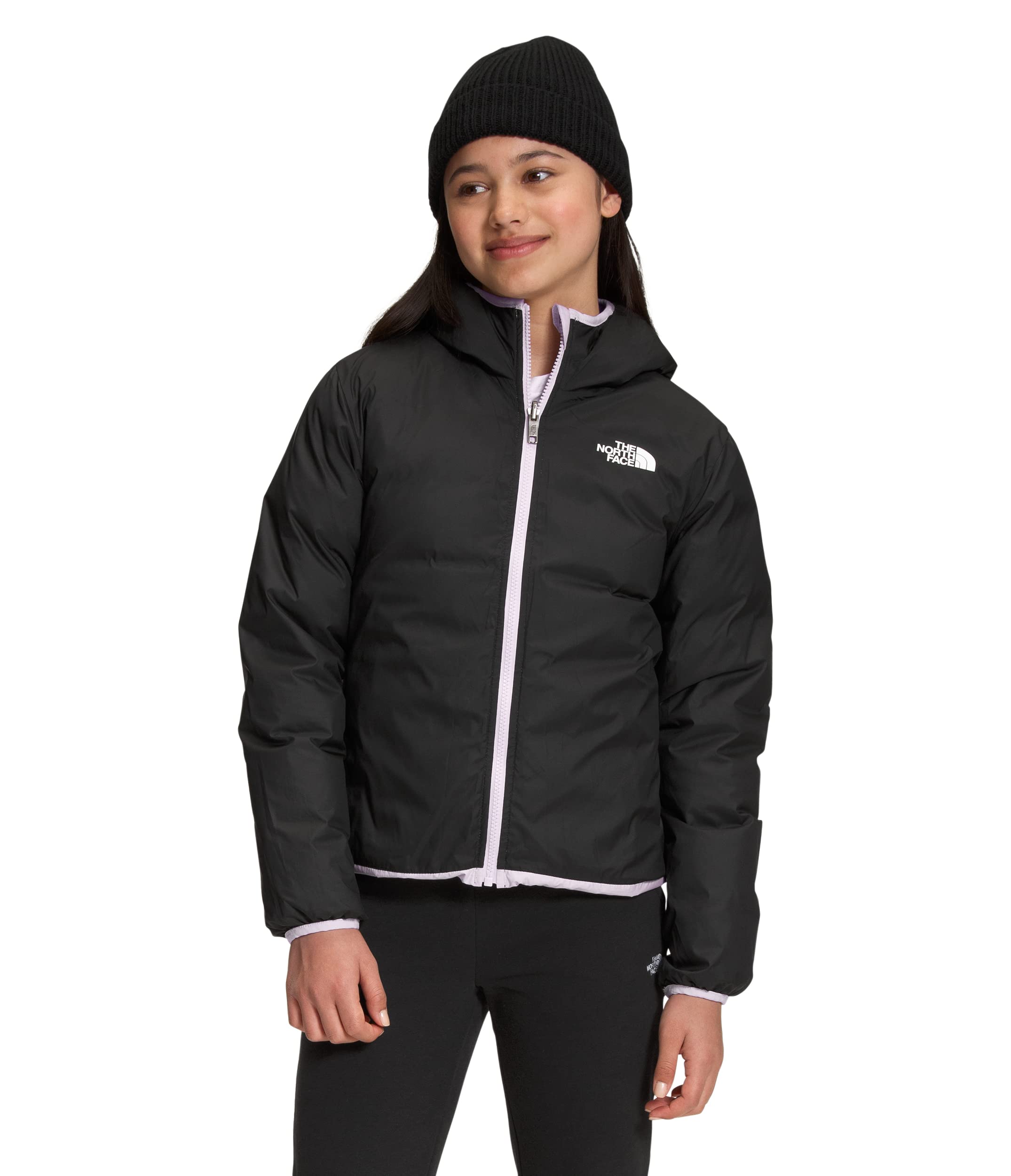 The North Face Girls' Reversible North Down Hooded Jacket - Lavender Fog, Small | Warm Winter Coat for Outdoor Activities & School