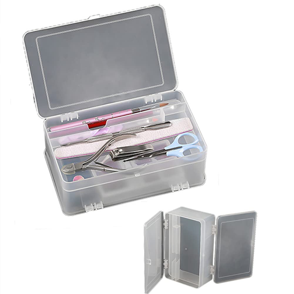 Professional Nail Art Organizer - Large Double Layer Storage Case with Dividers & Double Lids for Nail Supplies | Transparent Plastic Box (1 Pack) | Perfect for Salon, Home & Travel Nail Care Organization
