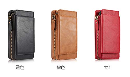 Premium Genuine Leather Wallet Case for iPhone XR (2018) 6.1 Inch - Detachable Zipper Cover with Hand Strap, Large Capacity Card & Money Holder (Red) - Business & Travel Protection for Women & Girls