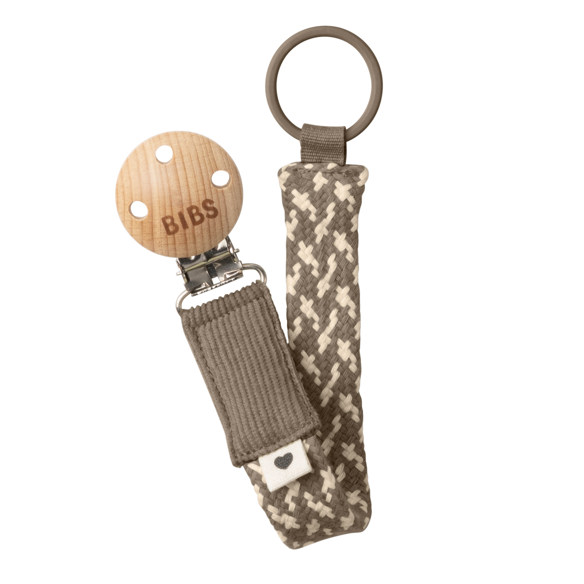 BIBS Pacifier Clip for Babies - Natural Dark Oak & Vanilla Design | Secure Pacifier Holder for Strollers, Car Seats & Diaper Bags | BPA-Free Baby Essentials