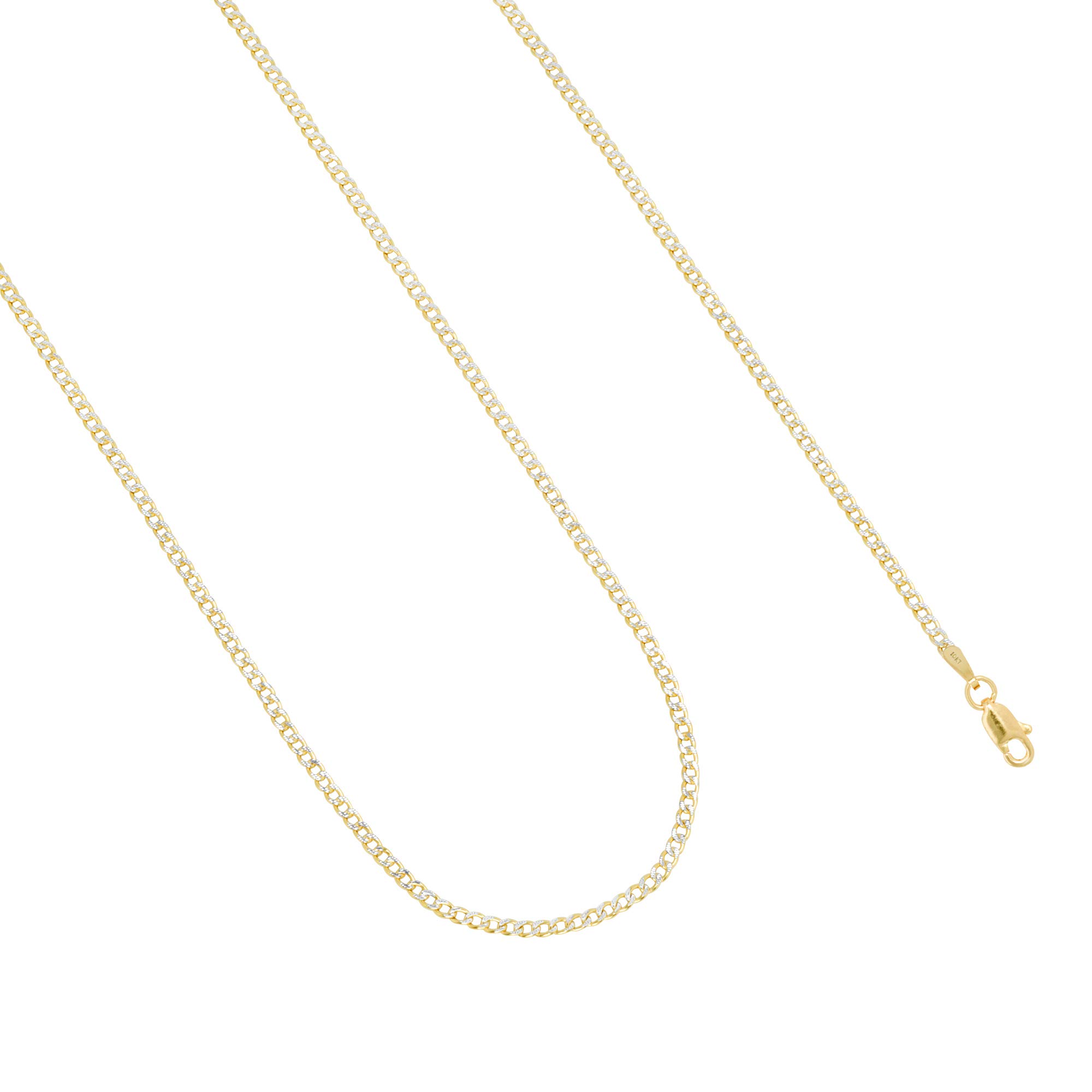 10k Real Yellow Gold Cuban Curb Link Chain Necklace - 2mm Diamond Cut Pave Design for Men & Women (16