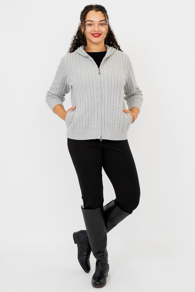 Elsie Sweater Women's Silver Cotton Knit Pullover - Cozy Casual Wear for Fall & Winter Fashion