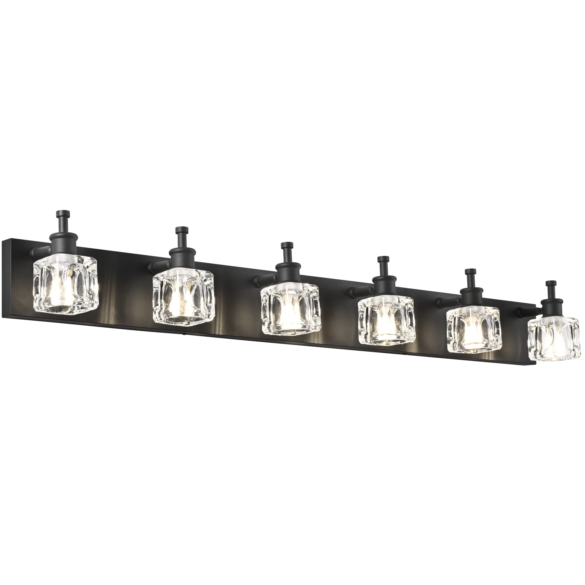 PRESDE Modern Crystal Black 6-Light Bathroom Vanity Lighting Fixture - Elegant Wall Sconce for Mirror Lighting (Bulbs Not Included) | Perfect for Bathroom Makeover, Spa-Like Ambiance & Modern Home Decor