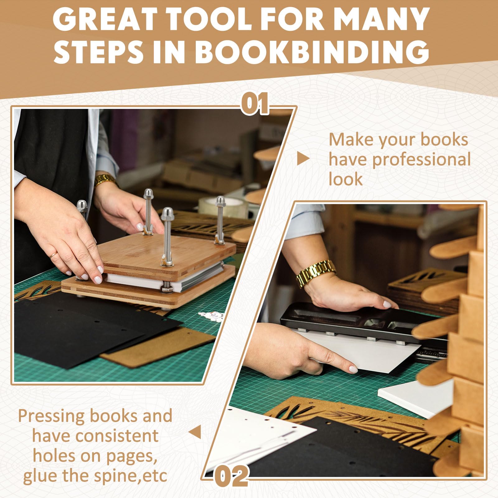 Premium Wooden & Bamboo Book Press Board - 15 x 15 Inch Handmade Bookbinding Press Machine for DIY Paper Craft, Scrapbooking & Journal Making - Perfect for Book Restoration, Art Projects & Stationery Workshops