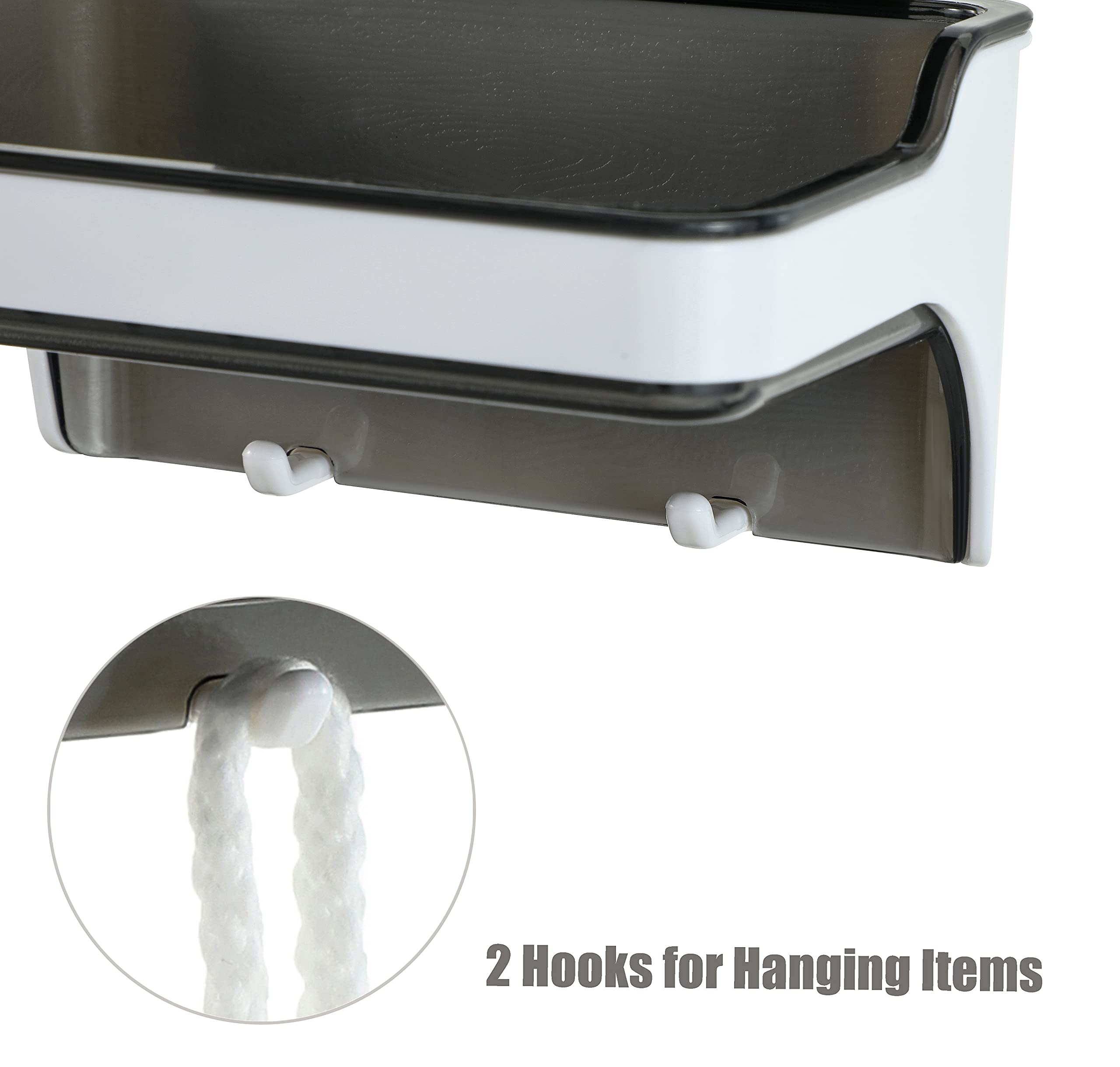 Wall Mounted Soap Dish with Hooks - No Drill Adhesive Soap Holder & Saver Tray with Drain for Shower, Bathroom, Kitchen | Bar Soap Organizer (White/Transparent Grey) - Perfect for Small Spaces & Travel