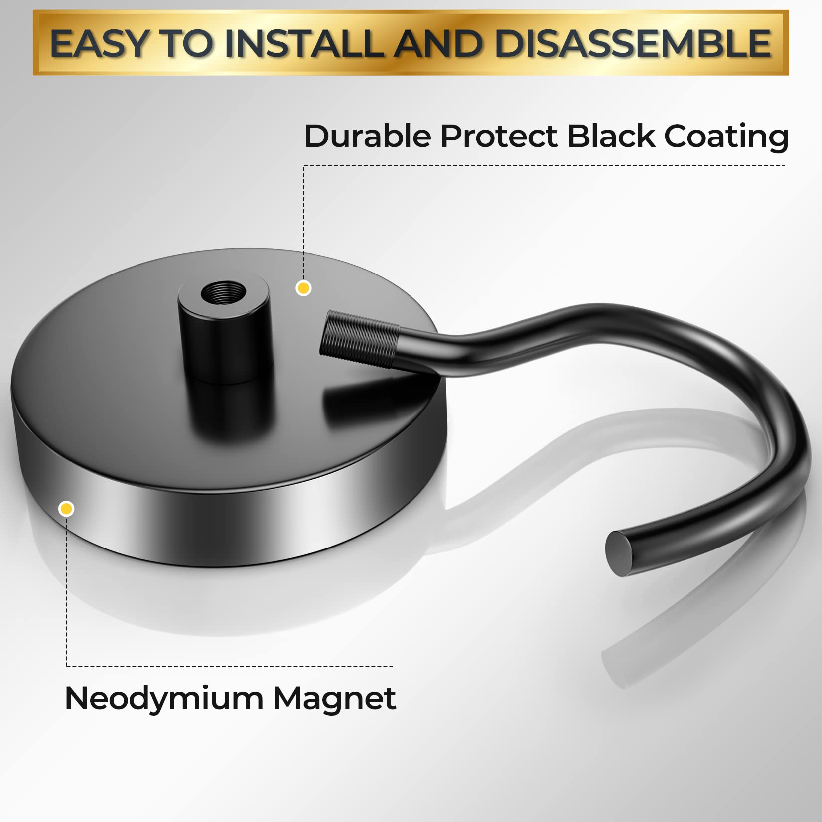 4 Pack 110 Lbs Heavy Duty Neodymium Magnetic Hooks - Super Strong Rustproof Magnet Hangers for Cruise Cabins, Kitchen, Office & Classroom Organization - Perfect for Hanging Towels, Utensils, Keys & Decor