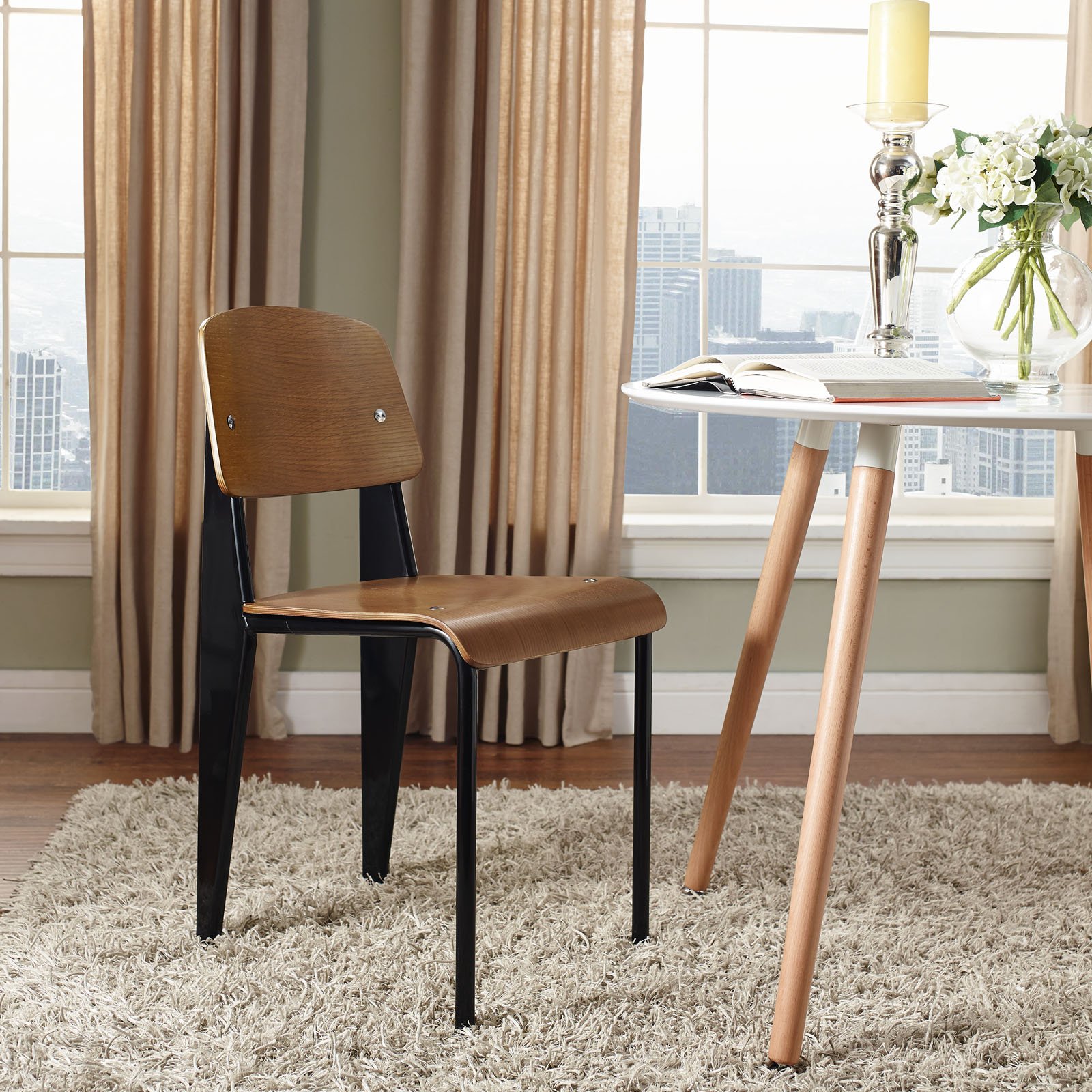 Modway Cabin Modern Wood & Metal Dining Chair - Walnut Black Finish - Perfect for Kitchen, Dining Room & Home Office