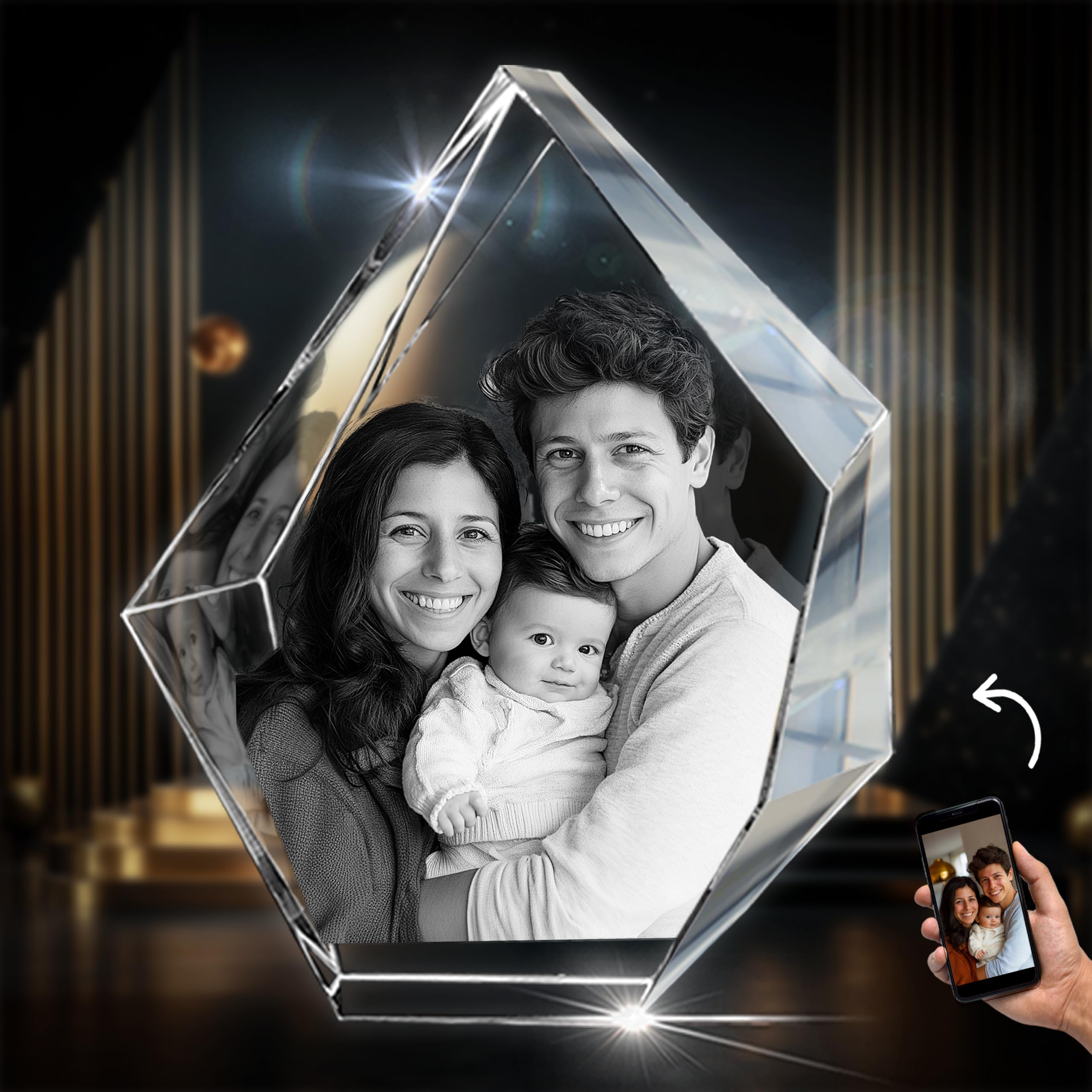 CAPTUR3D Personalized 3D Crystal Photo Gift - Custom Laser Engraved Glass Keepsake for Women, Men, Mom, Wife - Birthday, Anniversary, Wedding & Memorial Present - Perfect for Home Decor, Office Display & Special Occasions