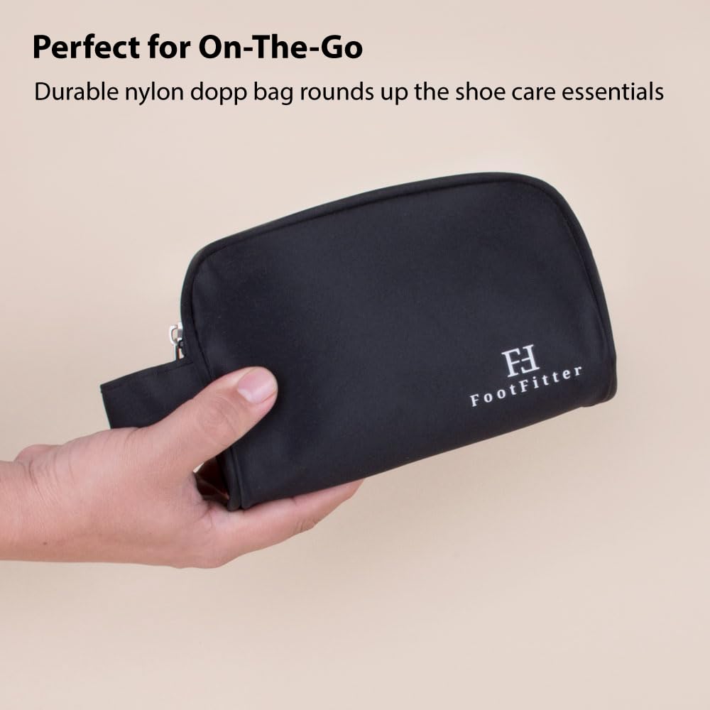 FootFitter Premium Leather Travel Shoe Shine Kit - Black & Brown Shoe Polish Set with Cream, Brushes & Travel Shoehorn for Men | Perfect for Business Trips, Office & Formal Occasions