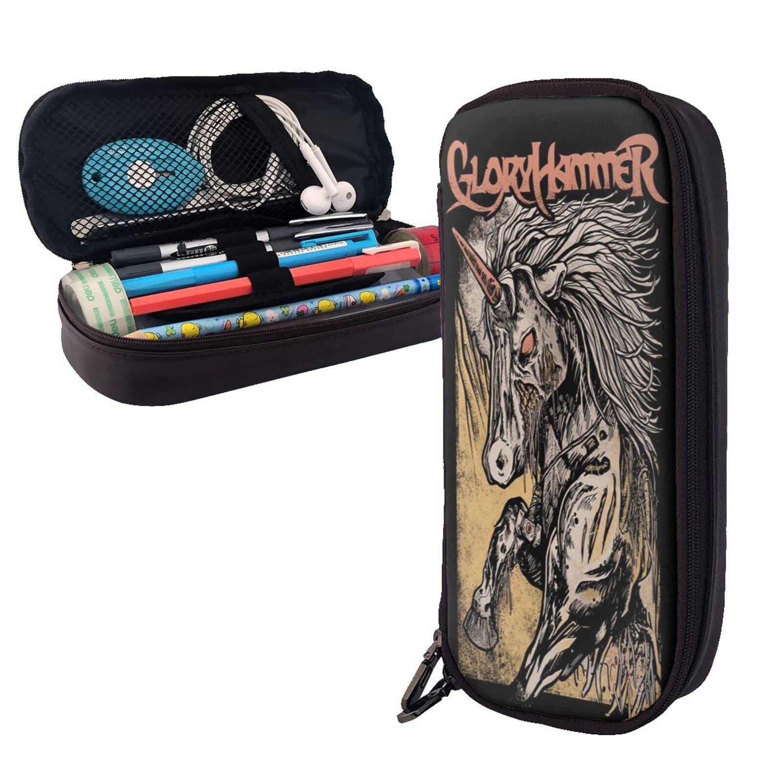 Gloryhammer Galactic Unicorn PU Leather Pencil Case - Multifunctional Office Pen Pouch & Cosmetic Storage Bag for School, Work & Travel