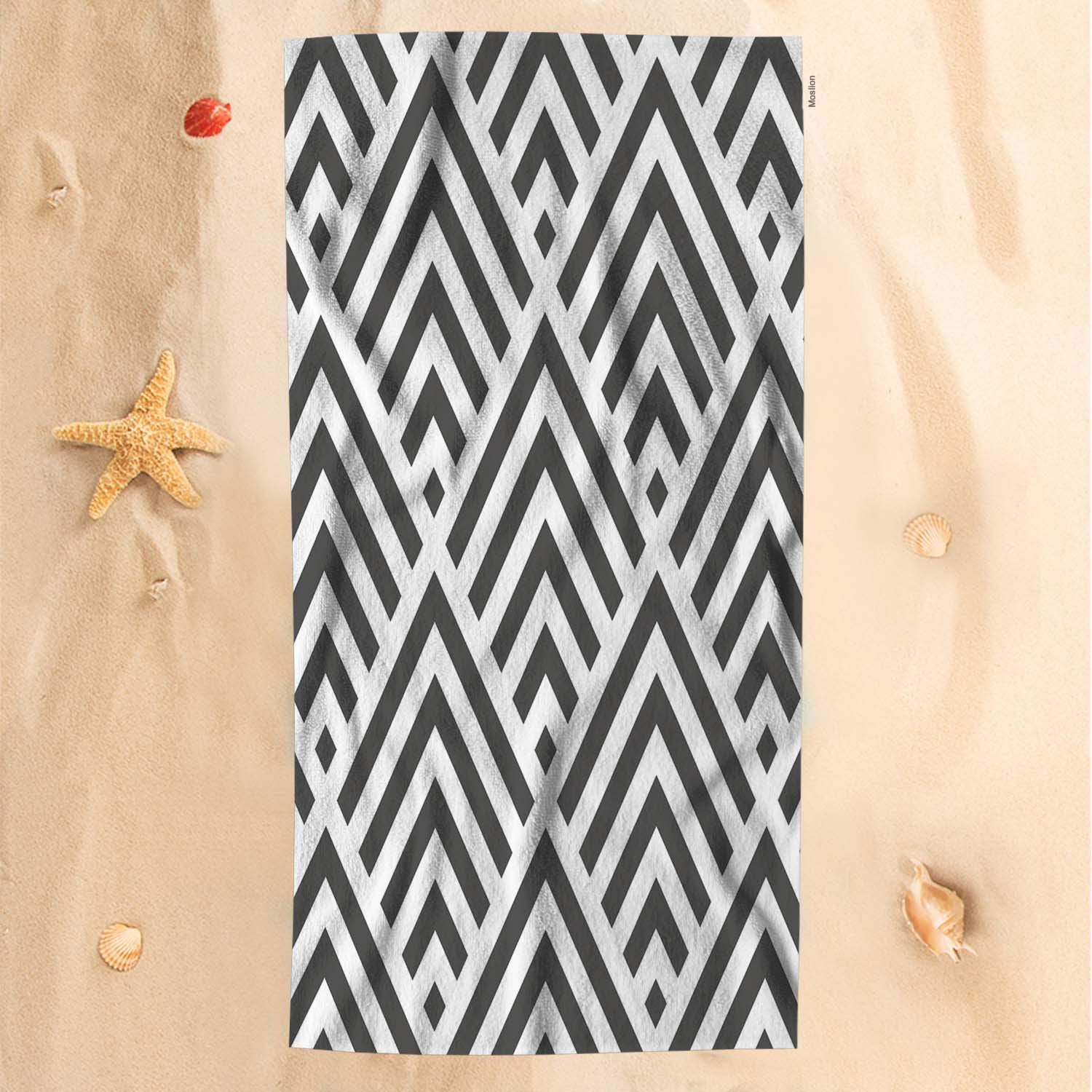 Soft Microfiber Striped Bath Towel - Geometric Black & White Rhombus Chevron Pattern - 32x64 Inch Large Absorbent Beach & Bath Towel for Kids, Baby, Adults | Perfect for Bathroom, Pool, Beach & Gym Use