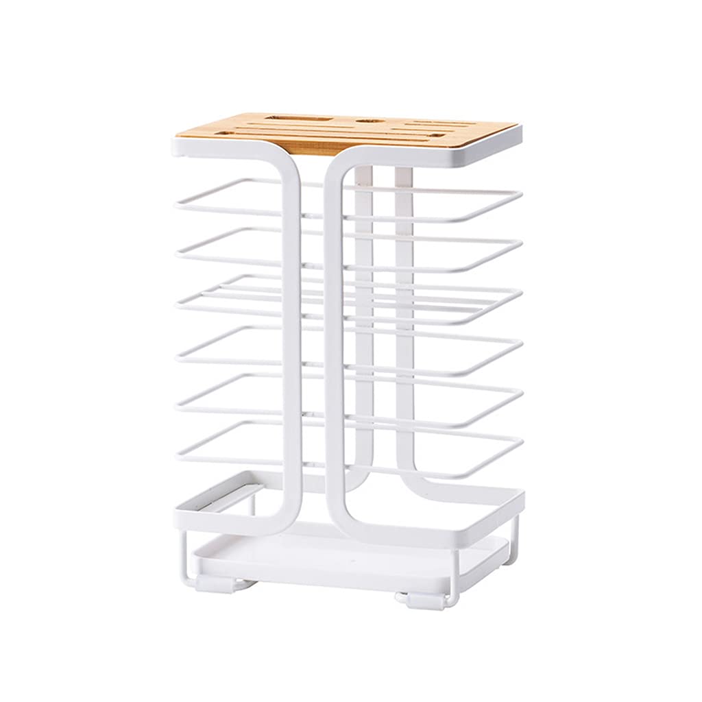 Premium Wrought Iron Kitchen Knife Holder with Drain Tray - Knife Storage Rack Organizer for Chefs & Home Cooks - Perfect for Countertop, Drawer, or Wall Mount Organization in Restaurants & Home Kitchens