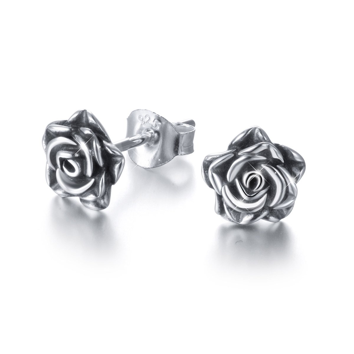 DAOCHONG S925 Sterling Silver Rose Stud Earrings - Romantic Flower Jewelry for Women & Girls, Perfect Valentine's Day Gift, Oxidized Elegant Studs for Date Night & Special Occasions