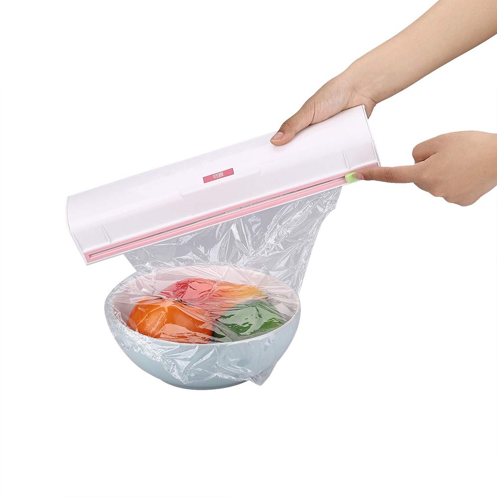 Aluminum Food Wrap Dispenser with Stainless Steel Blade - Refillable Plastic Cling Film Cutter for Kitchen, Cooking & Food Storage | Perfect for Meal Prep, Leftovers & Sandwich Wrapping