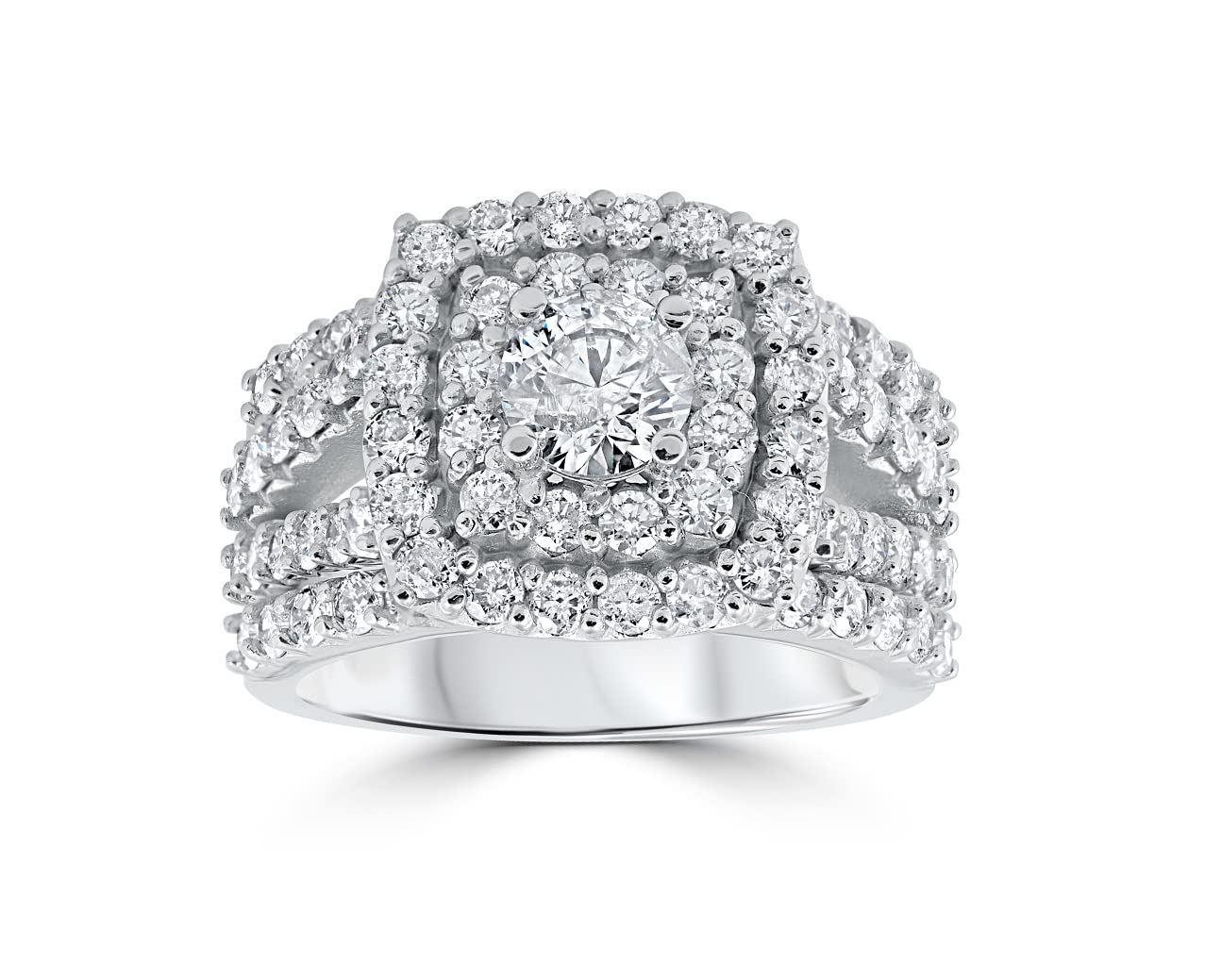 3-Piece Sterling Silver Trio Ring Set for Women - Round Cut Cushion Halo Simulated Diamond Bridal Wedding Rings (Size 5 US) | Perfect for Engagement, Anniversary & Special Occasions