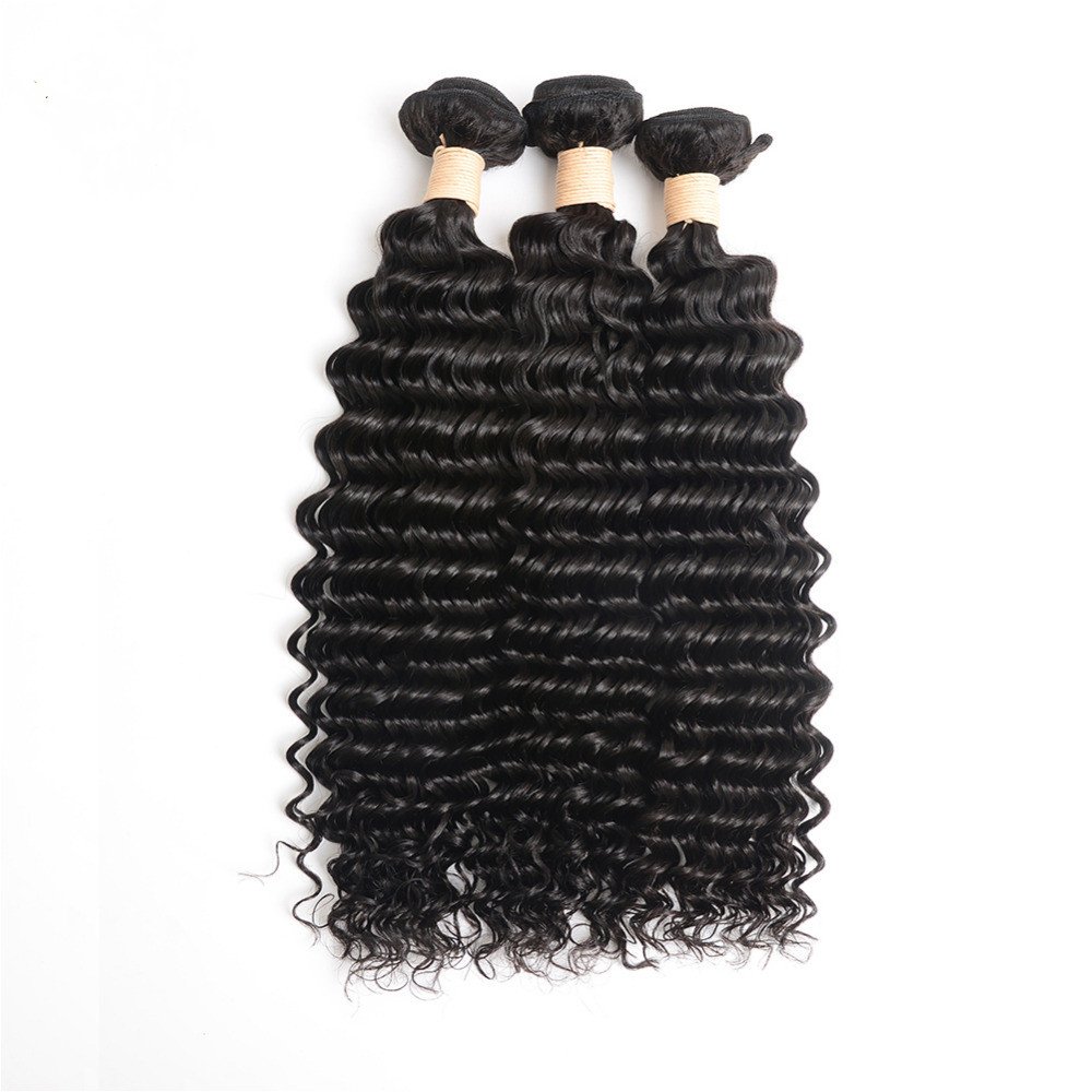 8A Grade Peruvian Virgin Remy Human Hair Bundles - 3-Piece Deep Wave Curly Weave (300g, Natural Color, 24