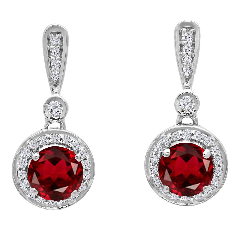 Dazzlingrock Collection 4.5mm Round Gemstone & White Diamond Halo Drop Earrings for Women - 14K Solid White Gold - Perfect for Weddings, Parties & Special Occasions