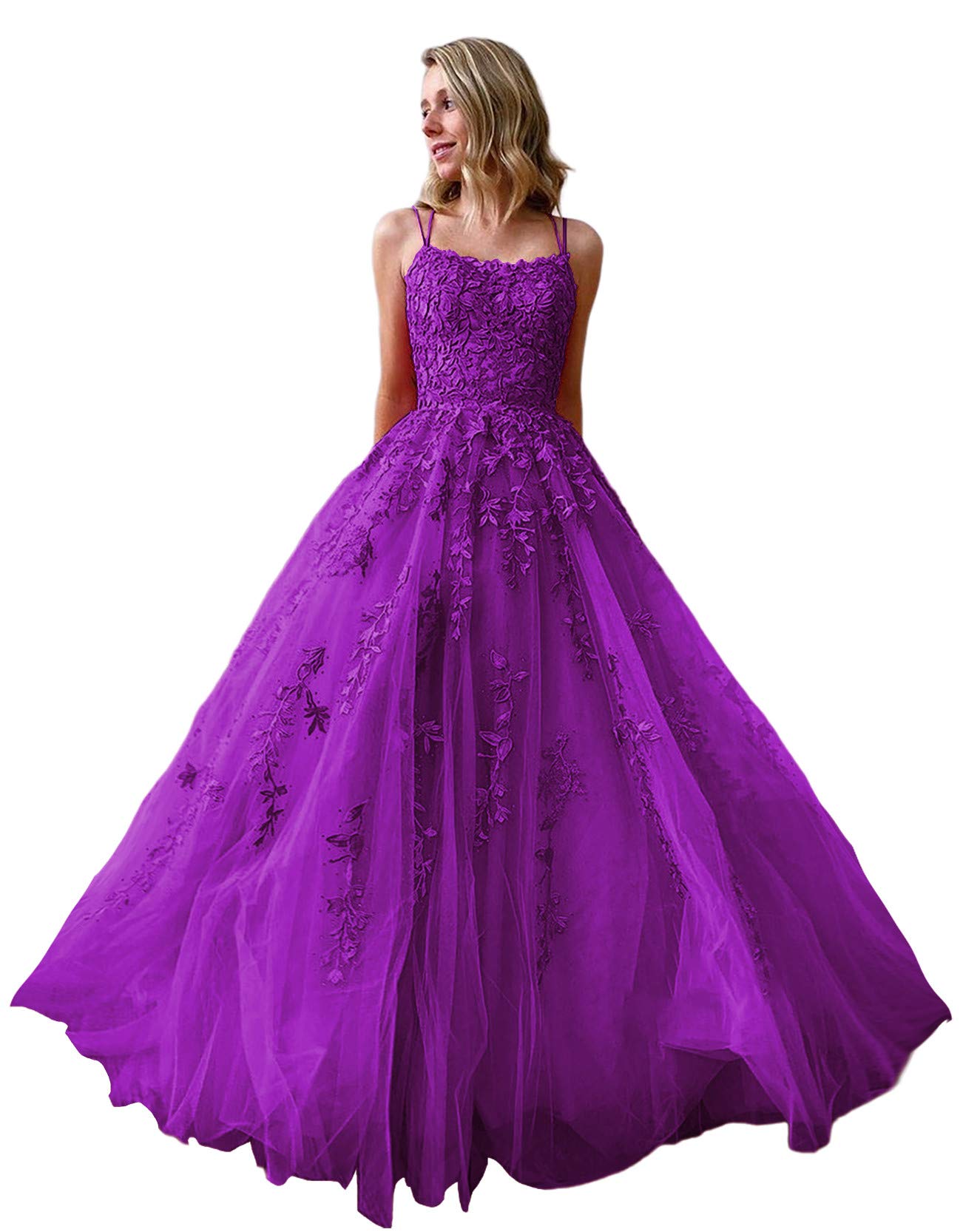 Elegant Long Prom Dresses for Women - A-Line Formal Evening Gown with Lace Applique for Bridesmaid, Homecoming & Special Occasions