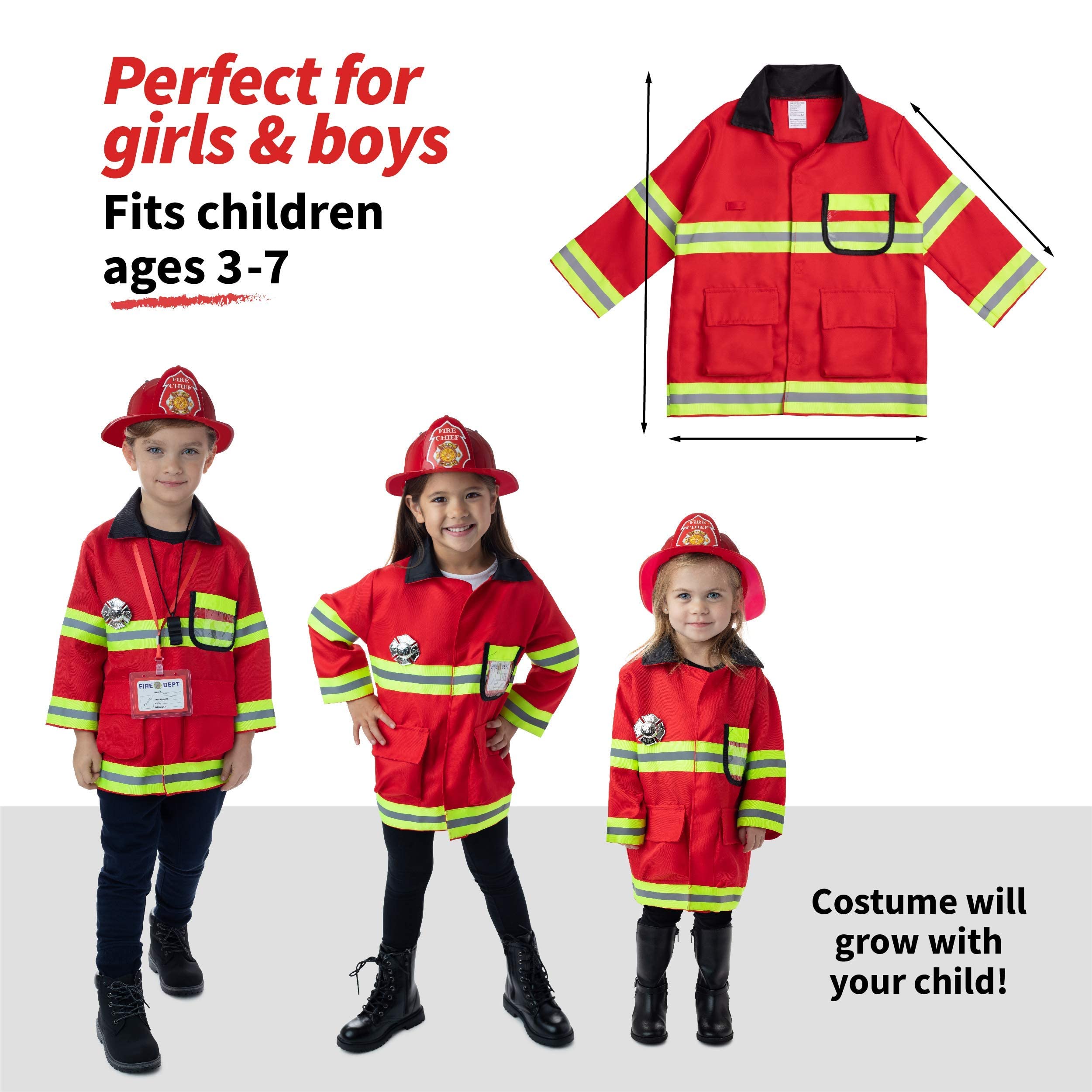 Born Toys Premium Washable Fireman Costume Set with Water Gun - Kids Role Play Dress Up for Halloween, Birthday Party & Pretend Play