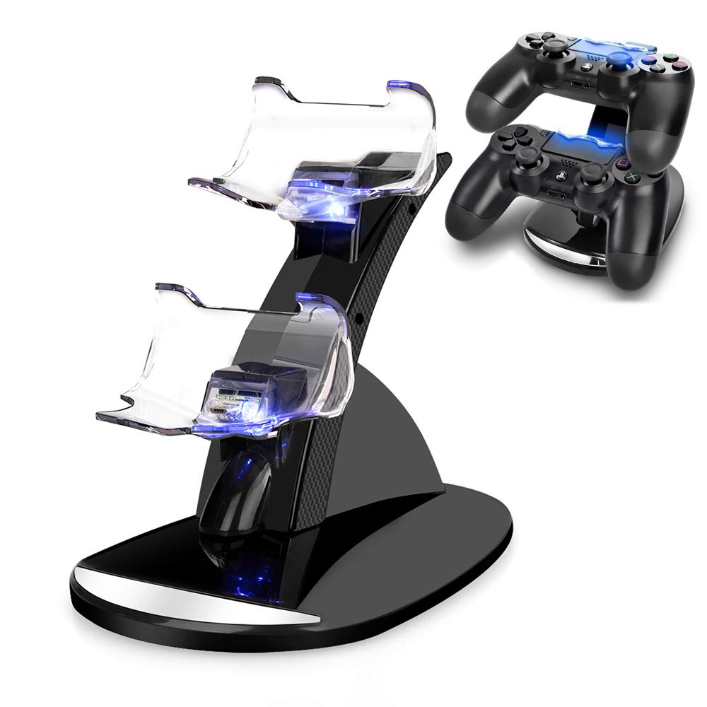 VSEER Dual USB PS4 Controller Charging Station - Fast Charging Dock for Sony PS4/PS4 Pro/PS4 Slim Controllers - Black - Perfect for Gaming Sessions & Multiplayer Setups
